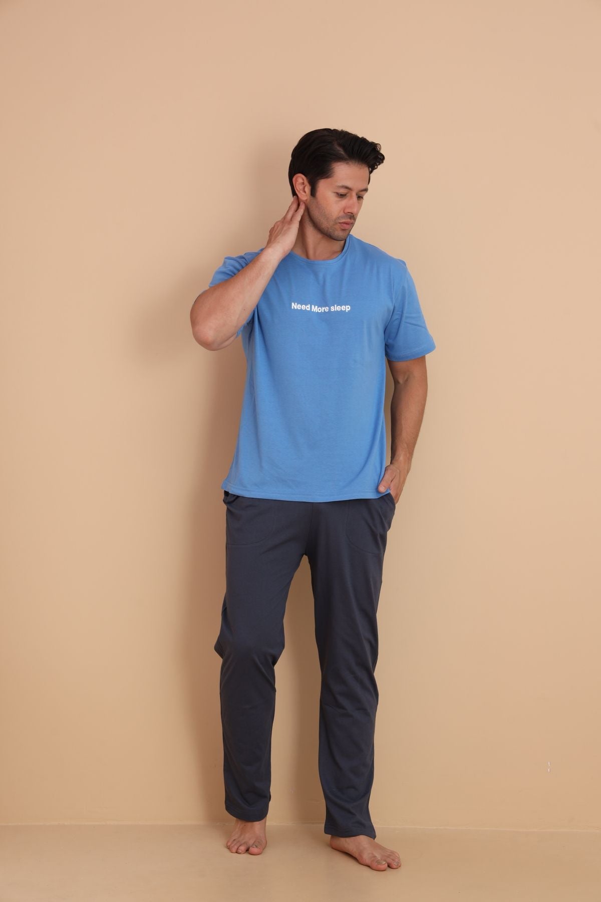Erkek Kısa Kol Pijama Takımı 9004 Buz Mavi