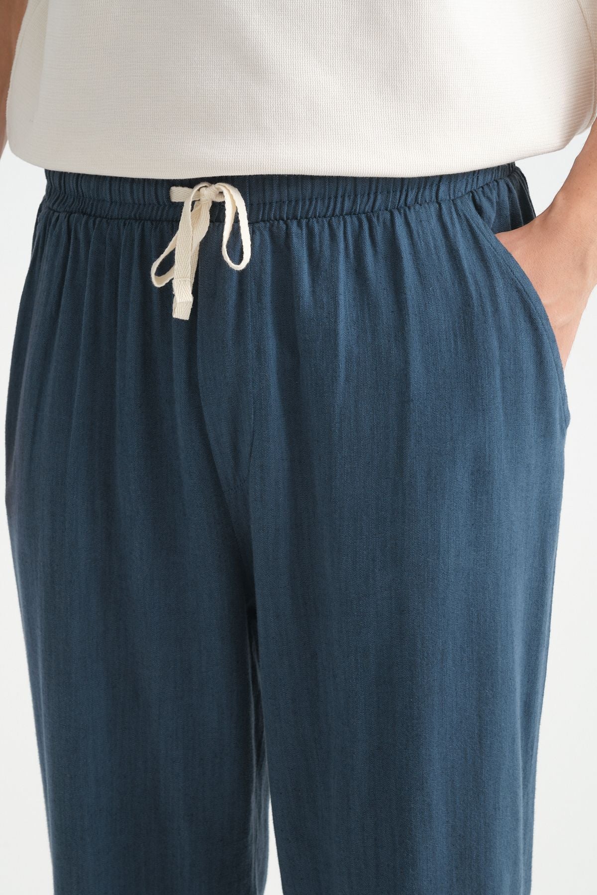 Luxe Erkek Baggy Keten Karışımı Rahat Pantolon Bol Paça Yeni Sezon Lacivert