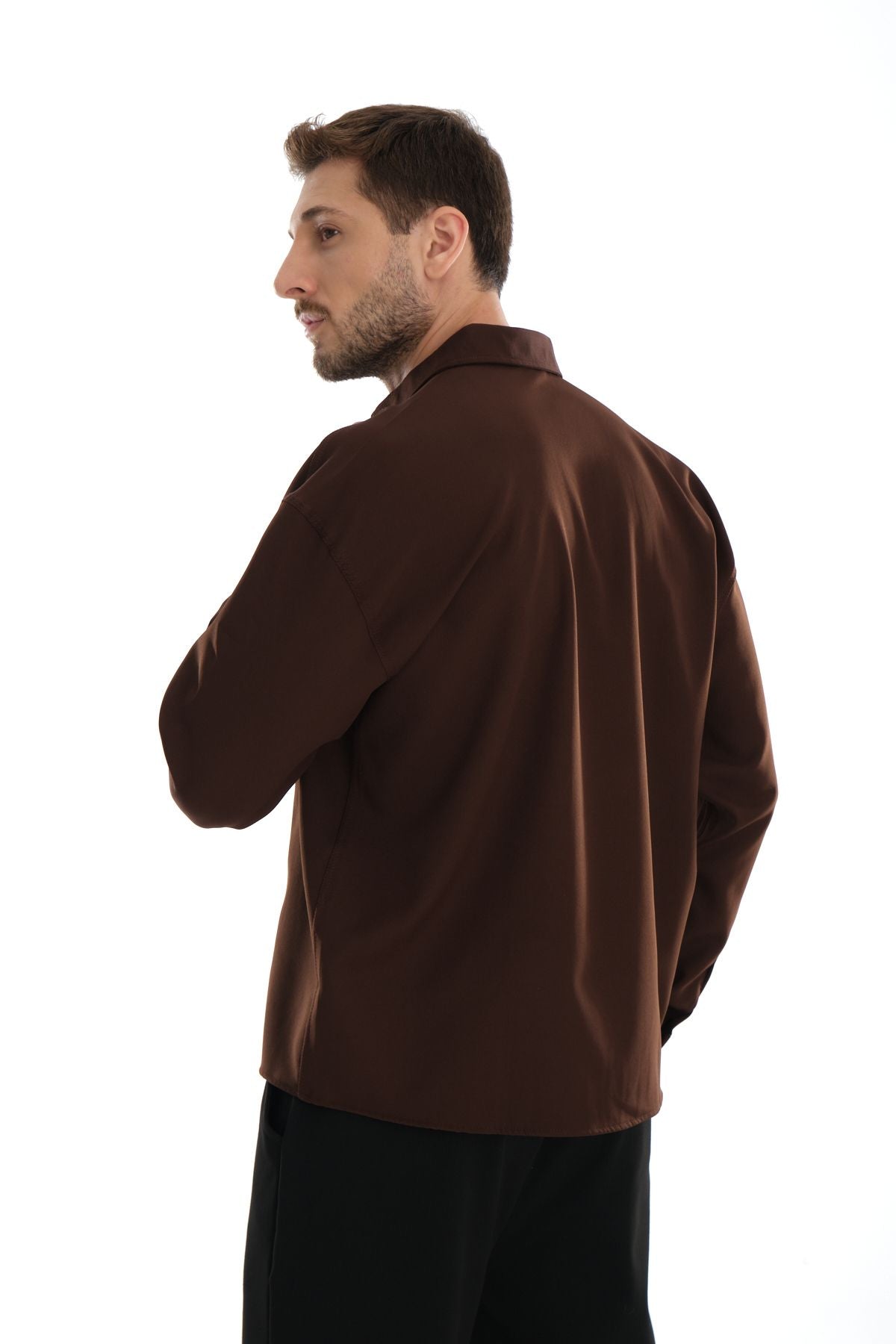 Base Oversize Kolay Ütü Gömlek Kahverengi