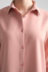 Pure Oversize Iç Göstermeyen Uzun Basic Kadın Gömlek Pembe