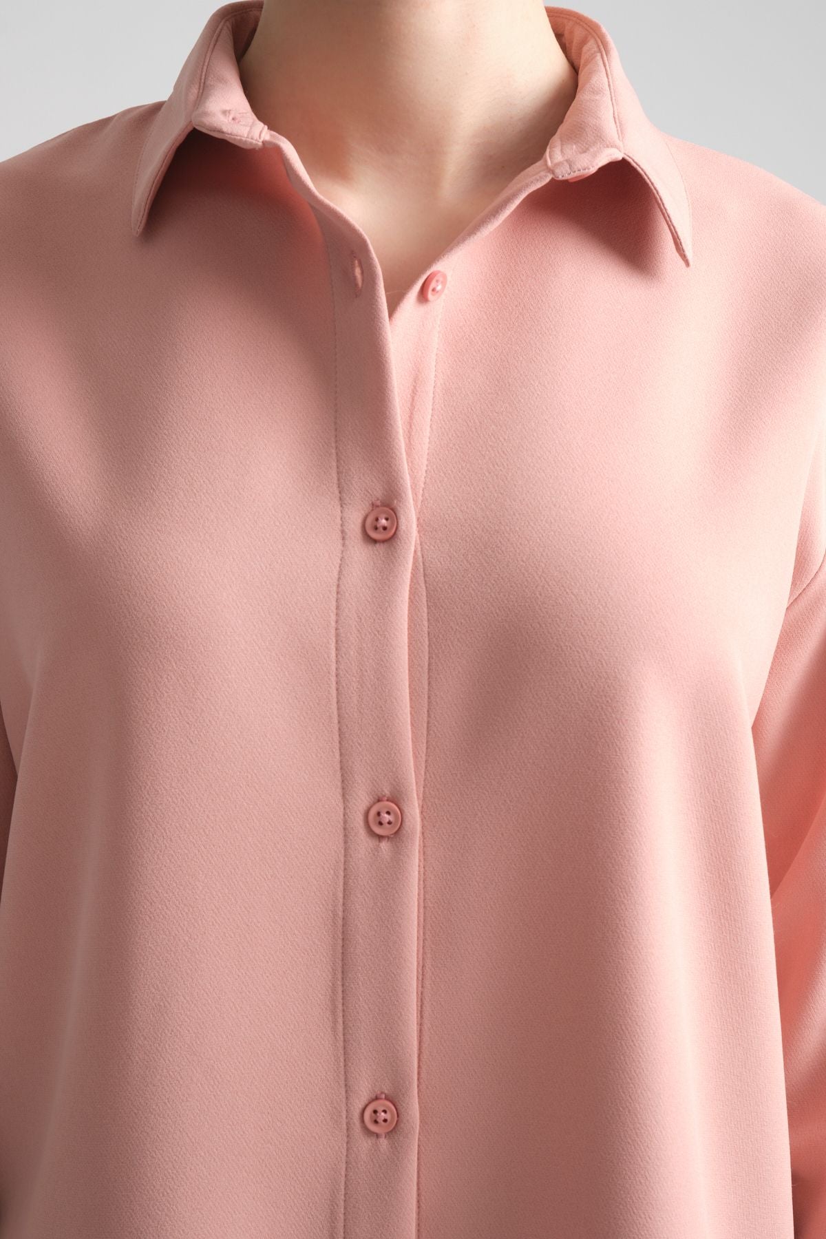Pure Oversize Iç Göstermeyen Uzun Basic Kadın Gömlek Pembe