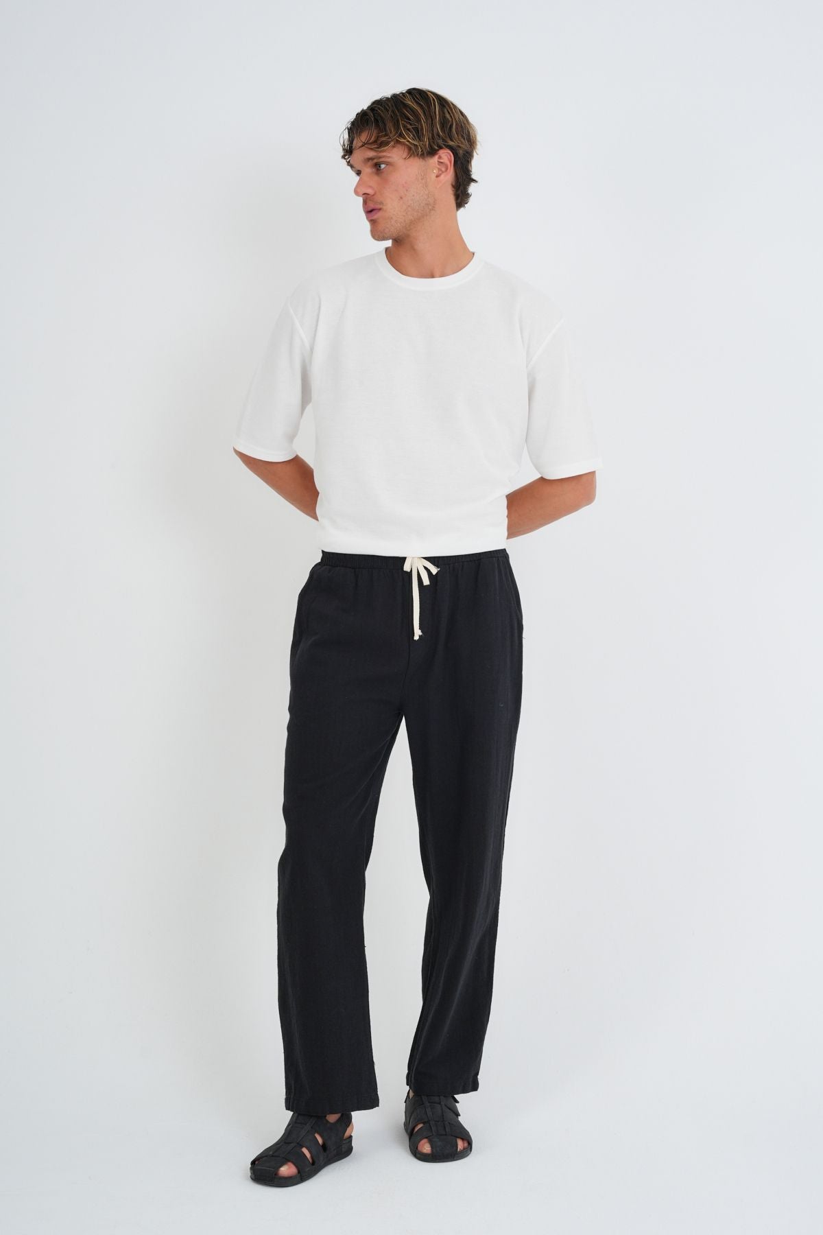 Comforted Erkek Baggy Keten Rahat Pantolon Bol Paça Yeni Sezon Siyah
