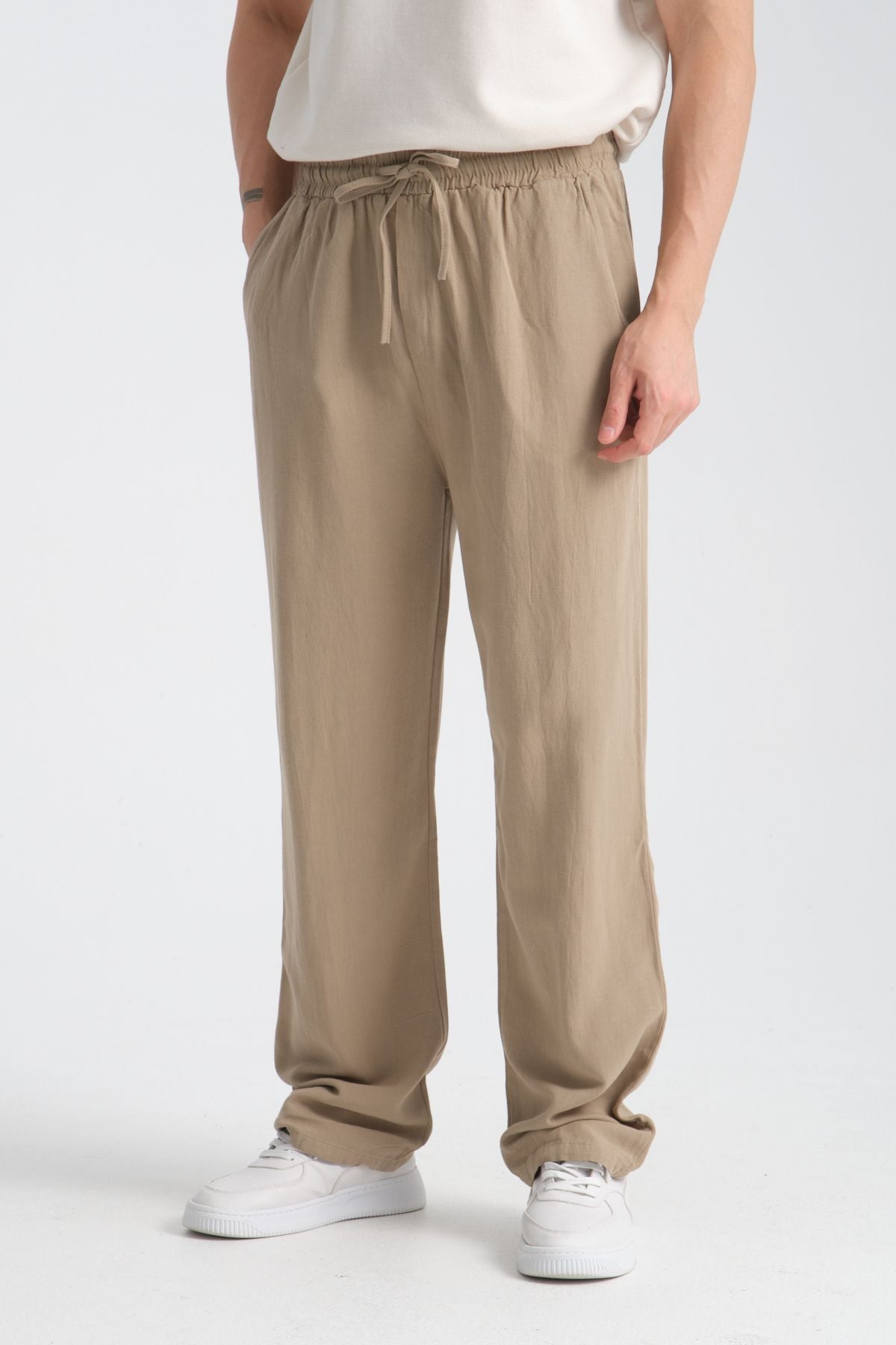 Saga Keten Baggy Pantolon Taş