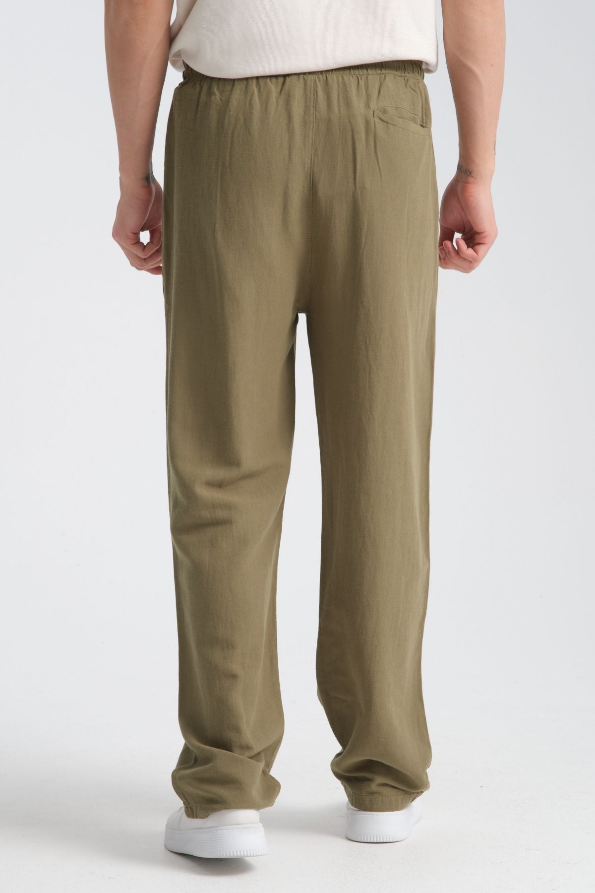 Saga Keten Baggy Pantolon Haki