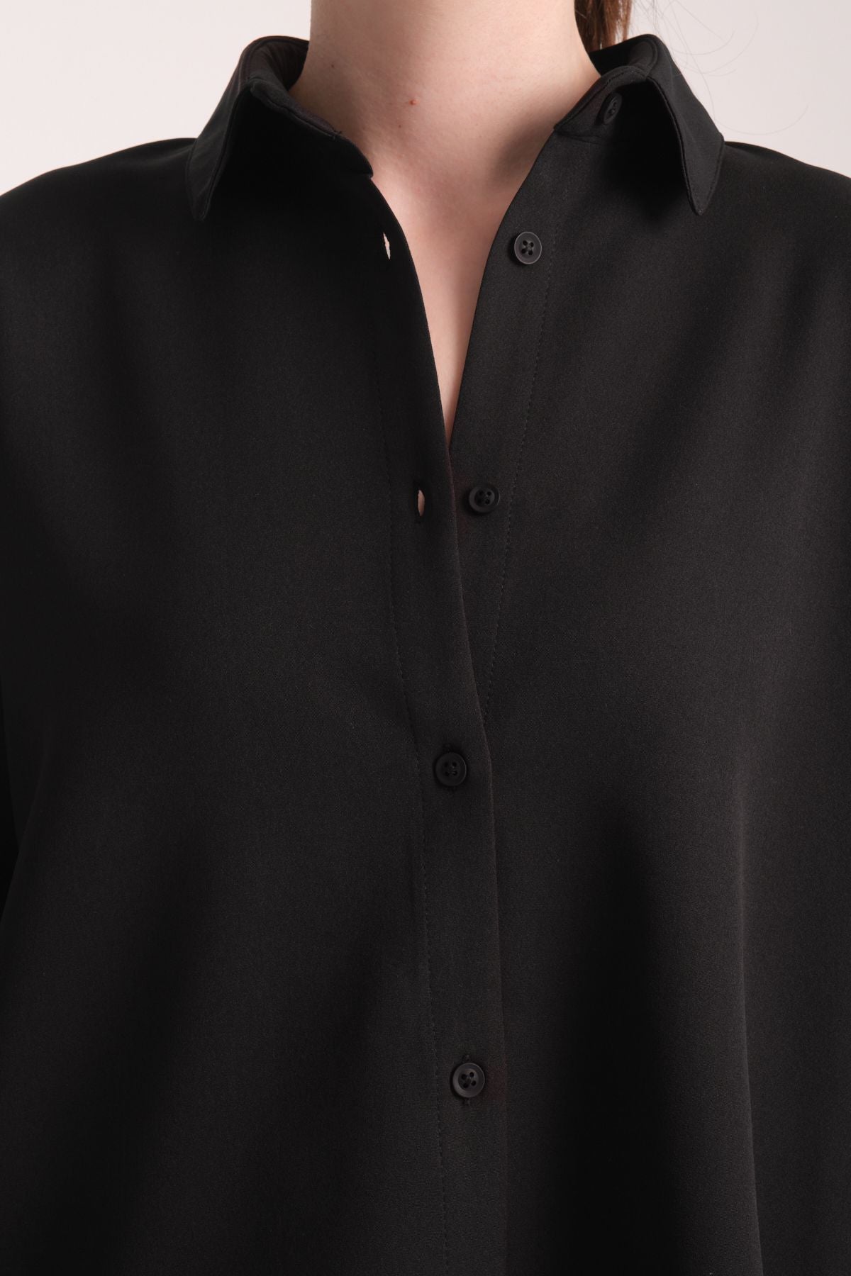 Pure Oversize Iç Göstermeyen Uzun Basic Kadın Gömlek Siyah