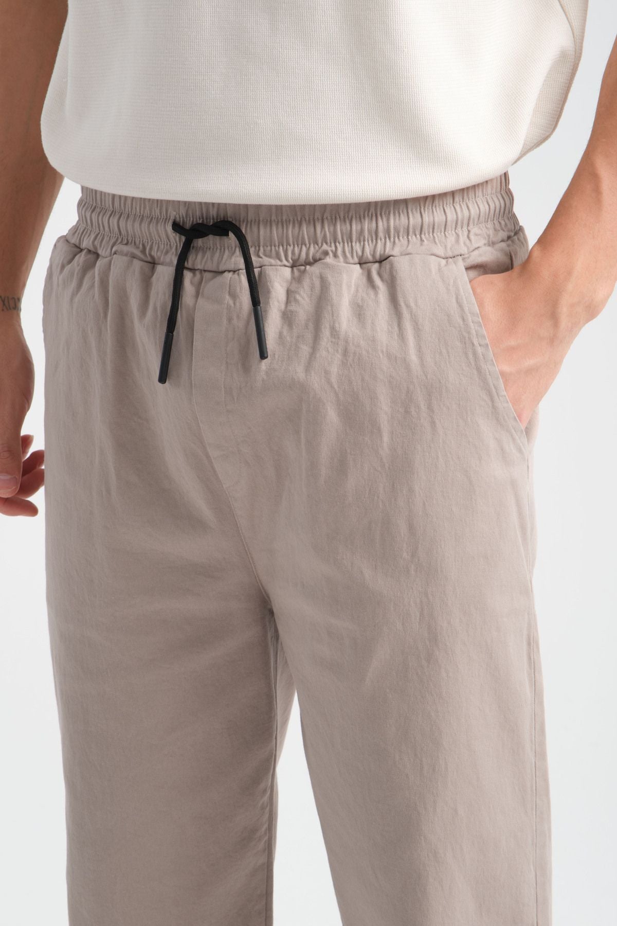 Calmfit Erkek Baggy Kalın Beli Lastikli Pantolon Bej