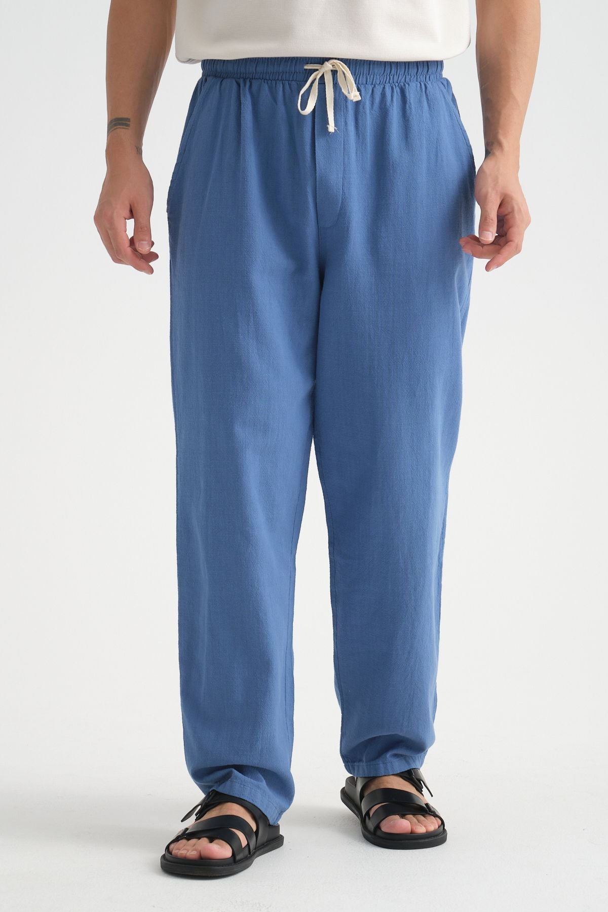 Comforted Erkek Baggy Keten Rahat Pantolon Bol Paça Yeni Sezon İndigo