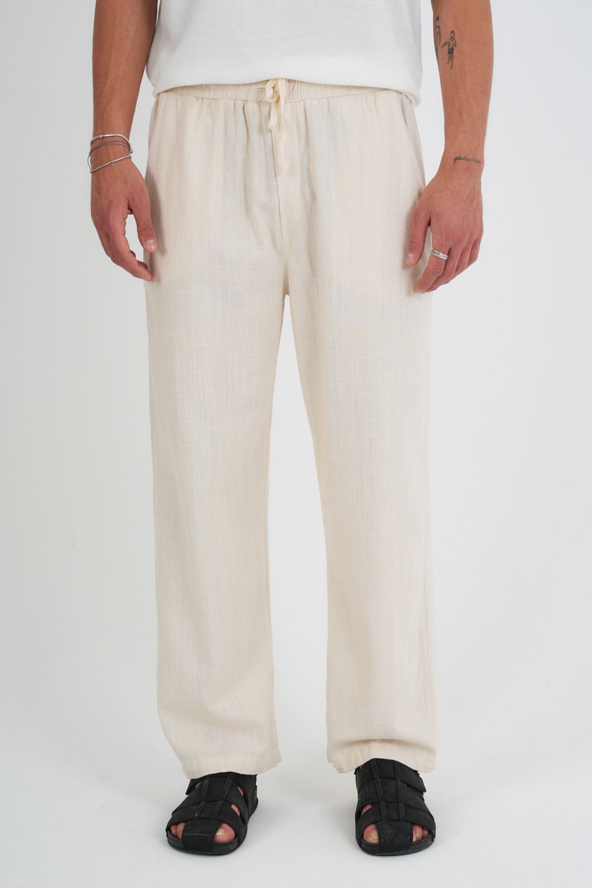 Comforted Erkek Baggy Keten Rahat Pantolon Bol Paça Yeni Sezon Bej