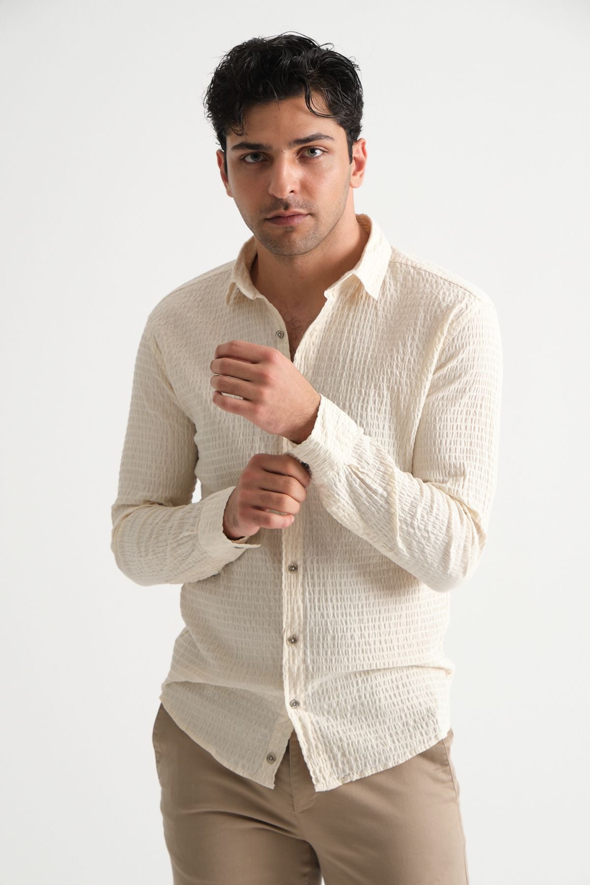 Erkek %100 Pamuk Yazlık Regular Fit Gömlek 2641 Bej