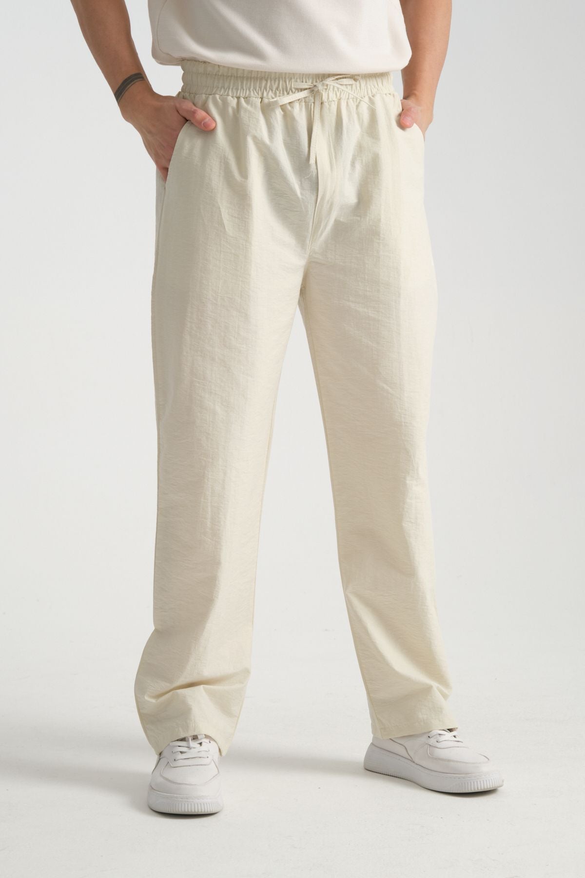 Era Baggy Fit Yazlık Rahat İnce Pantolon Bej