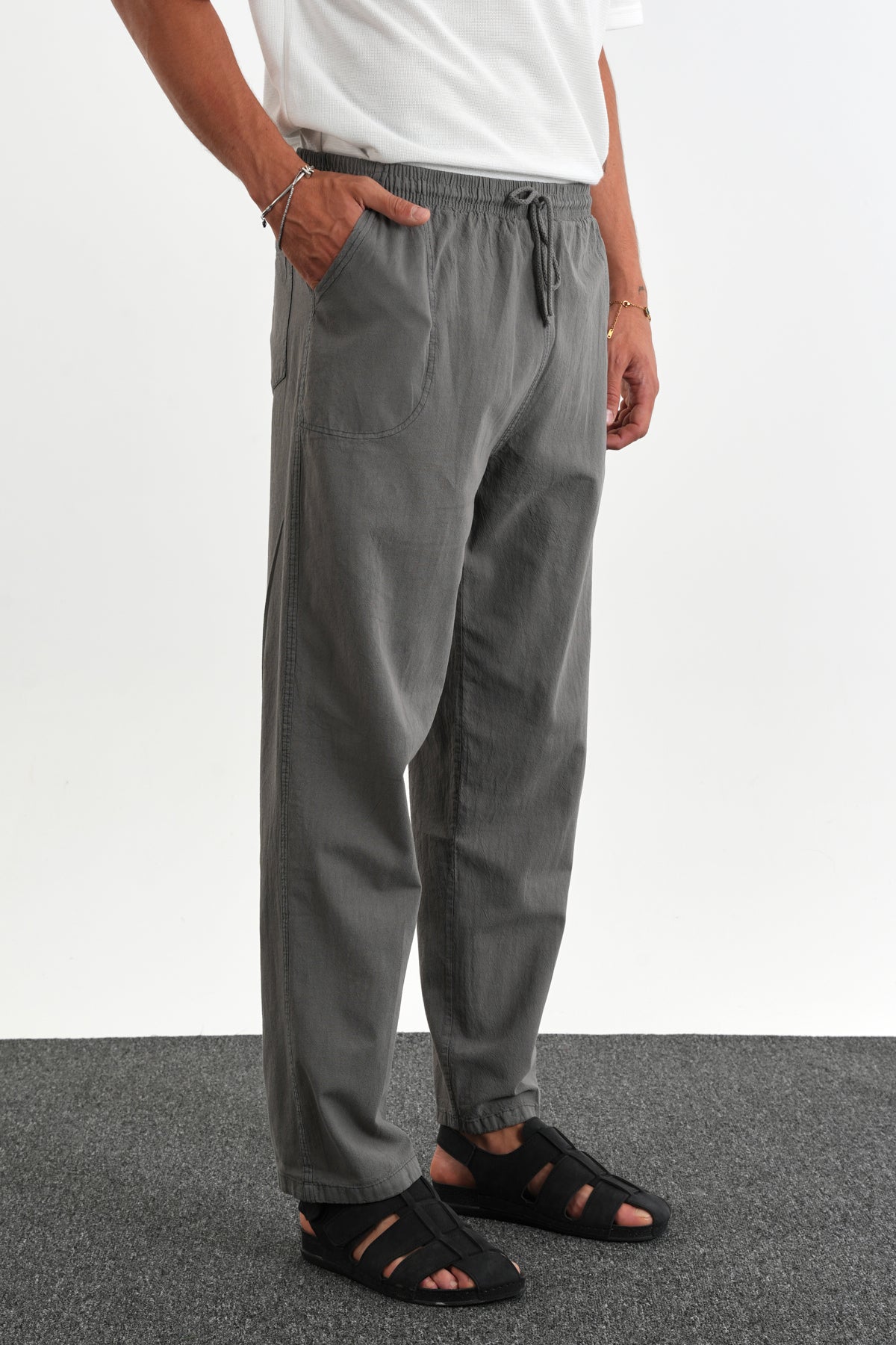 Defy Rahat Kalıp Keten Görünümlü Pantolon Antrasit