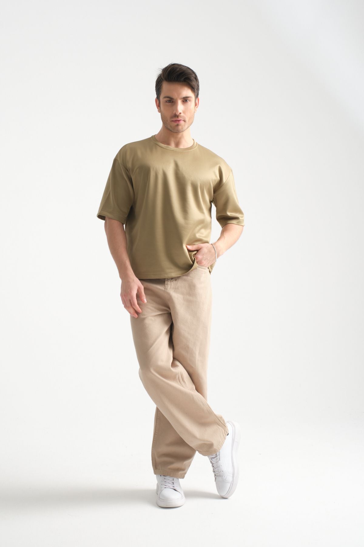 Plume Erkek Basic Oversize Tişört Haki