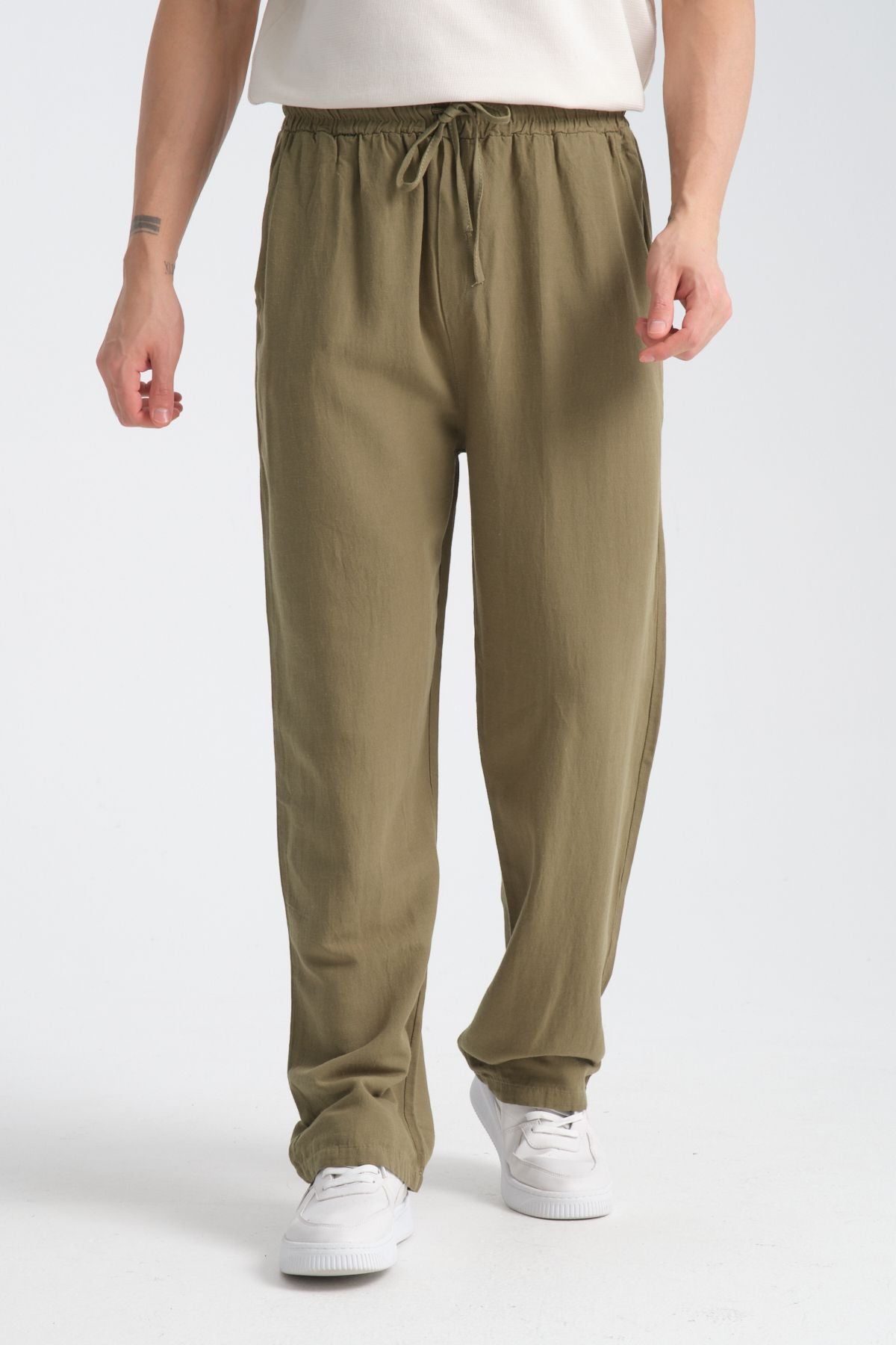 Saga Keten Baggy Pantolon Haki