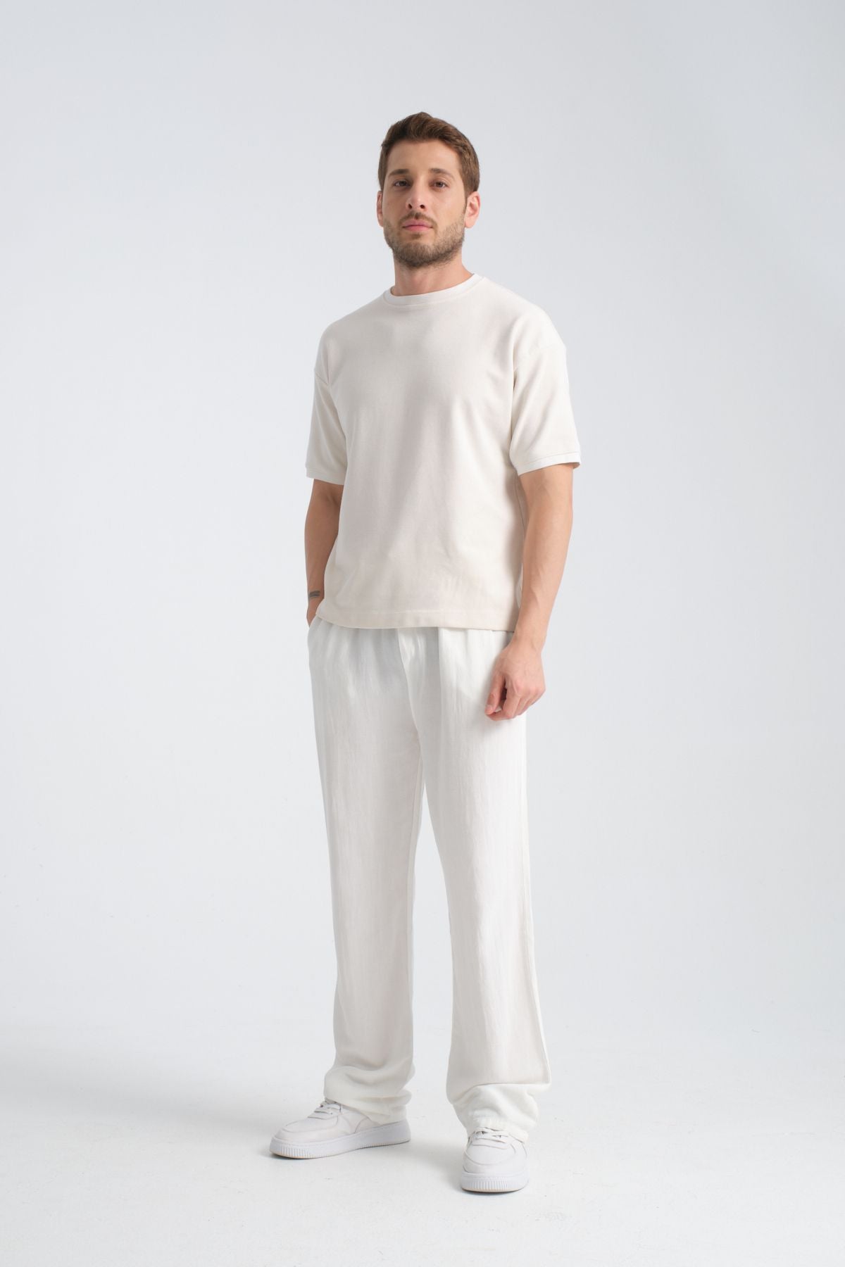 Saga Keten Baggy Pantolon Beyaz