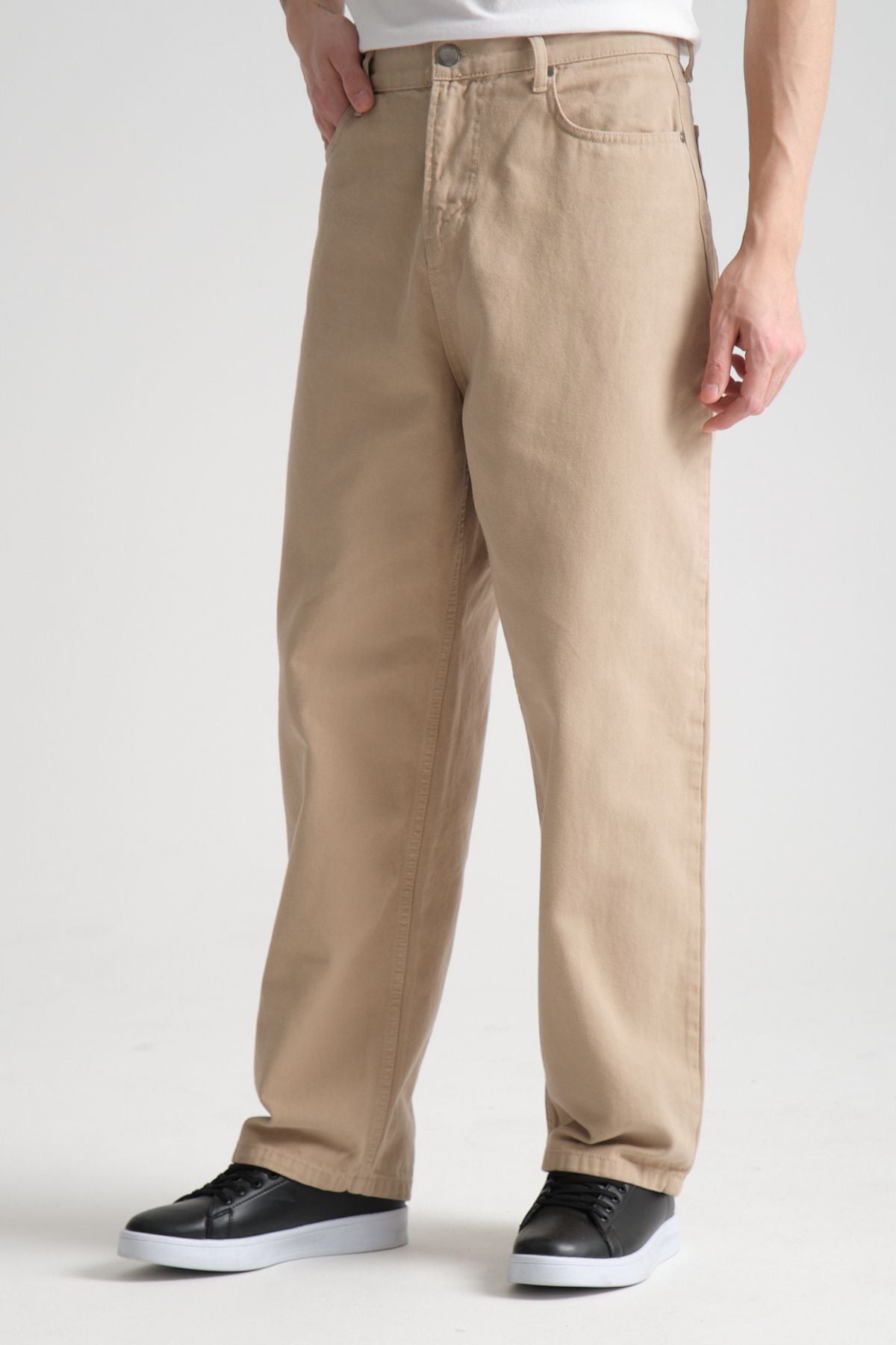 Canvas Pamuk Baggy Pantolon Bej