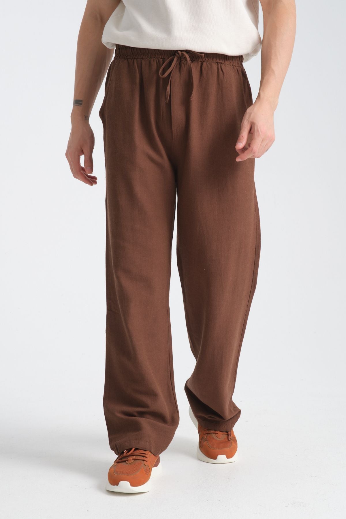 Saga Keten Baggy Pantolon Kahve