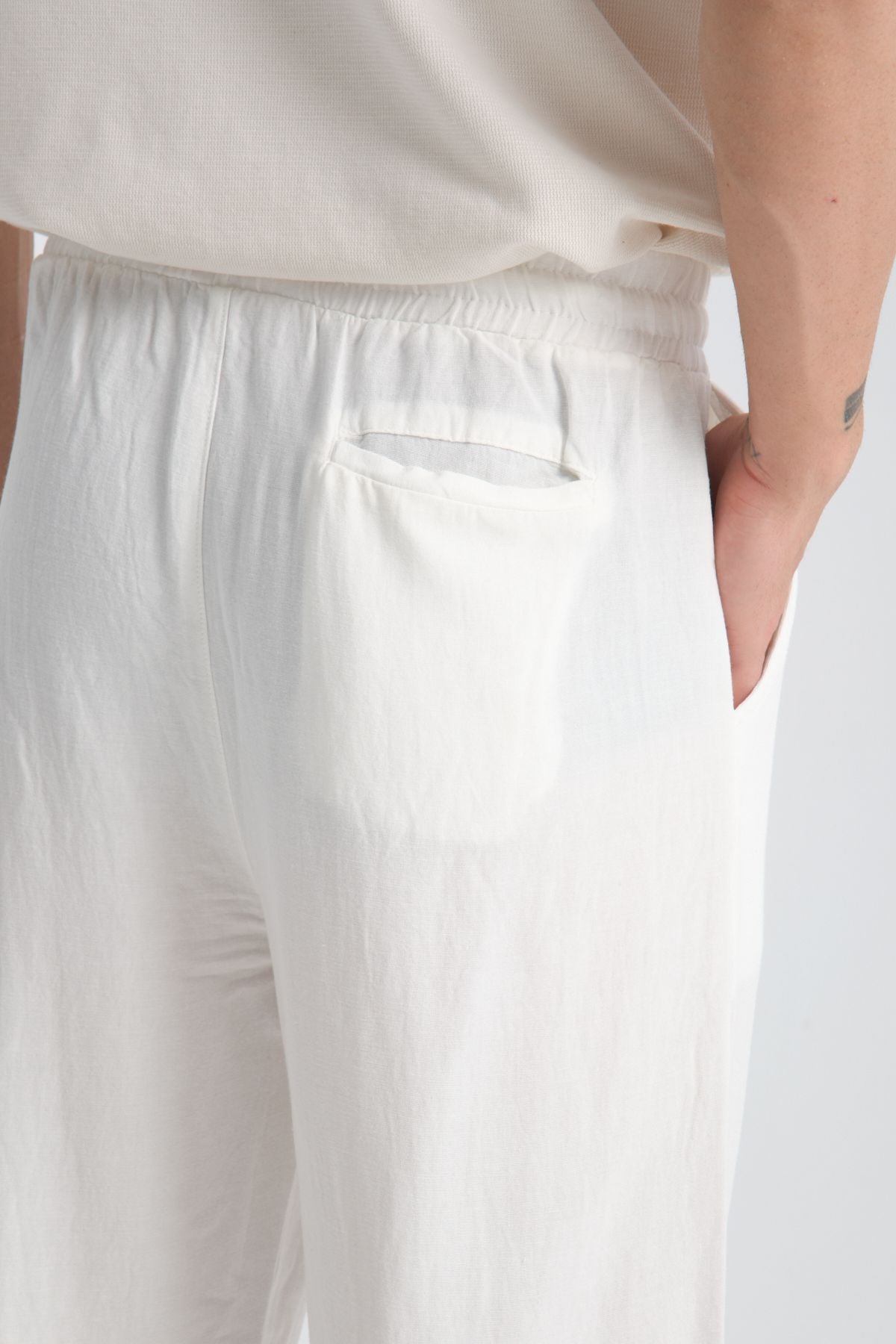 Saga Keten Baggy Pantolon Beyaz