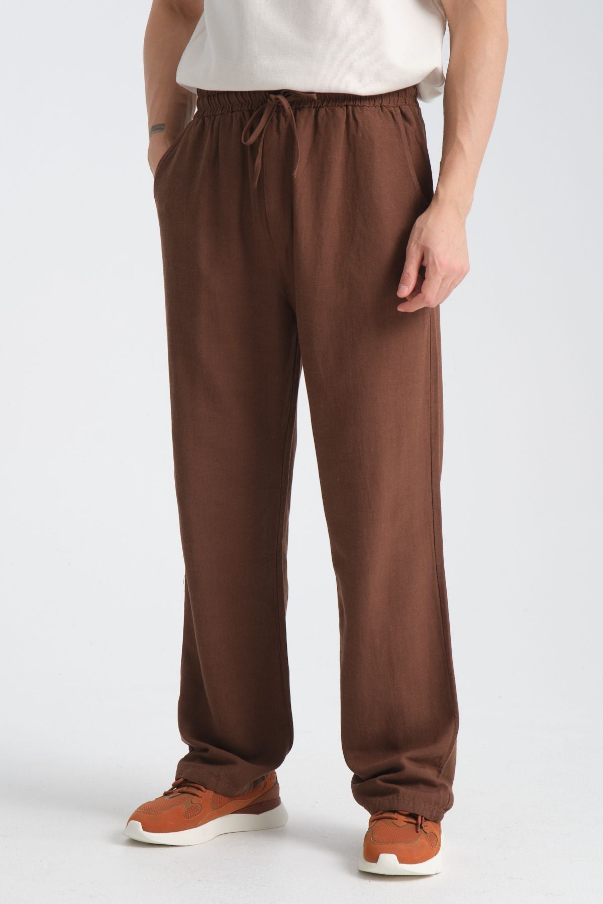 Saga Keten Baggy Pantolon Kahve