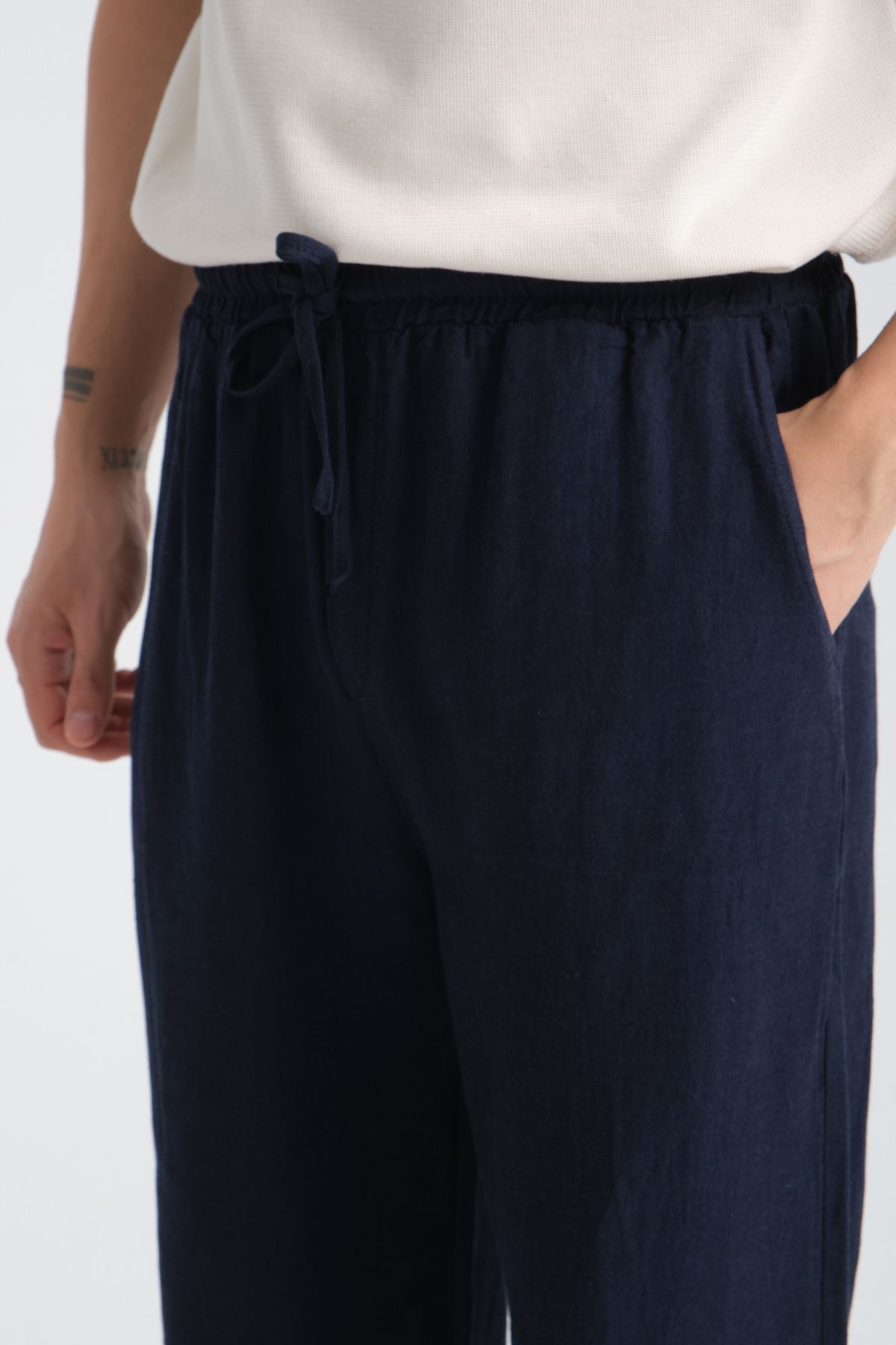 Saga Keten Baggy Pantolon Lacivert