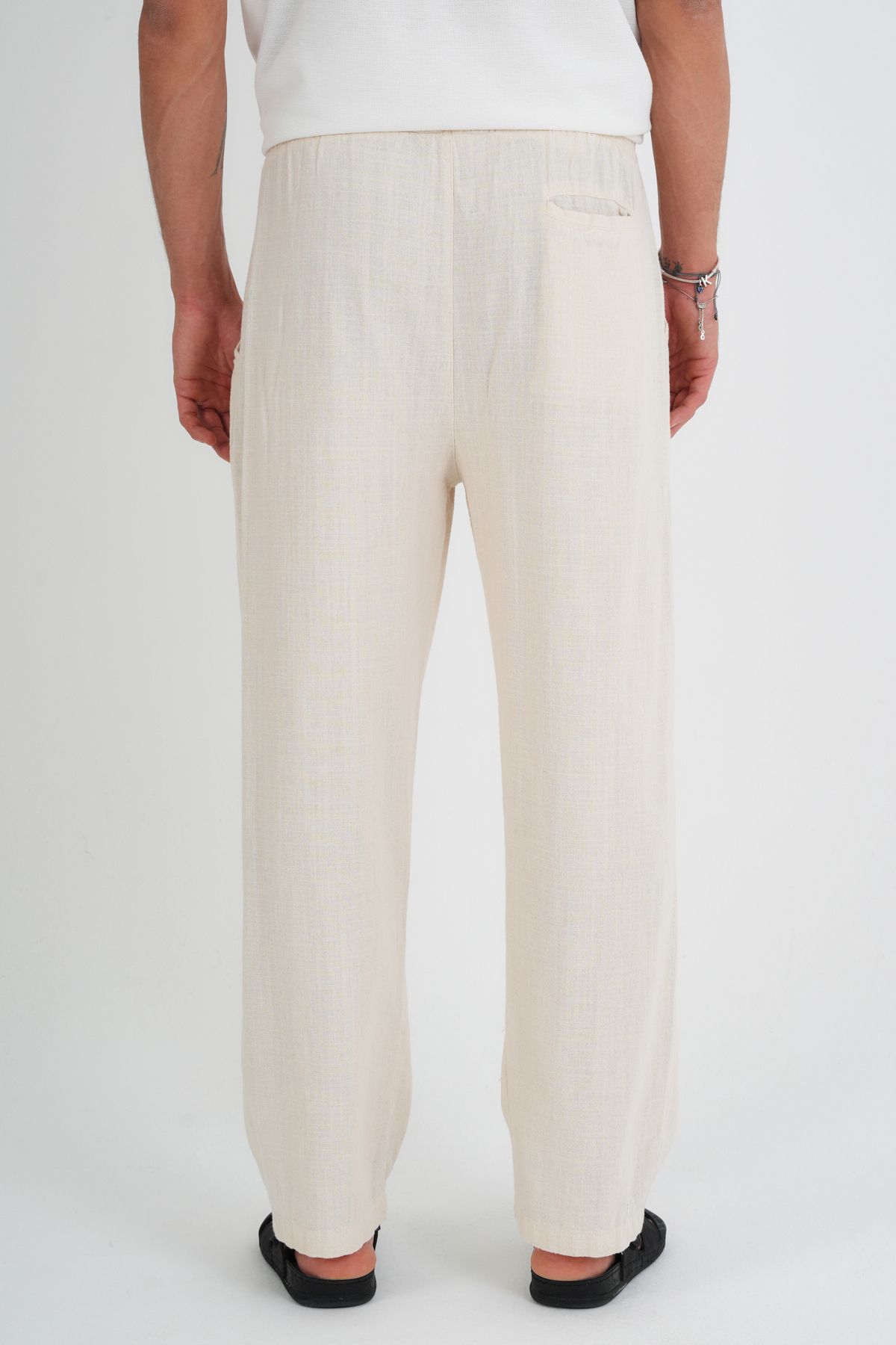 Comforted Erkek Baggy Keten Rahat Pantolon Bol Paça Yeni Sezon Bej