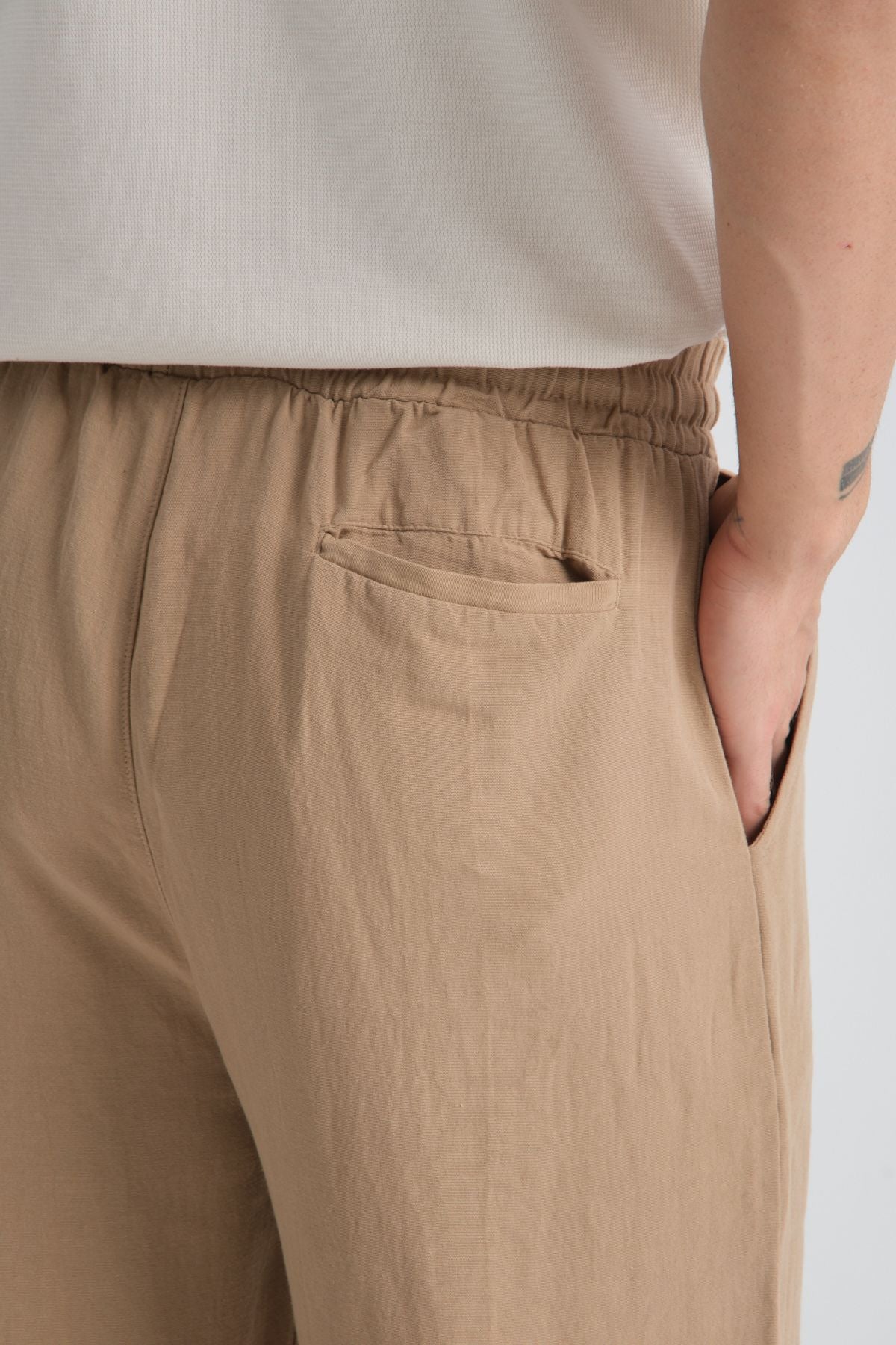 Saga Keten Baggy Pantolon Bej