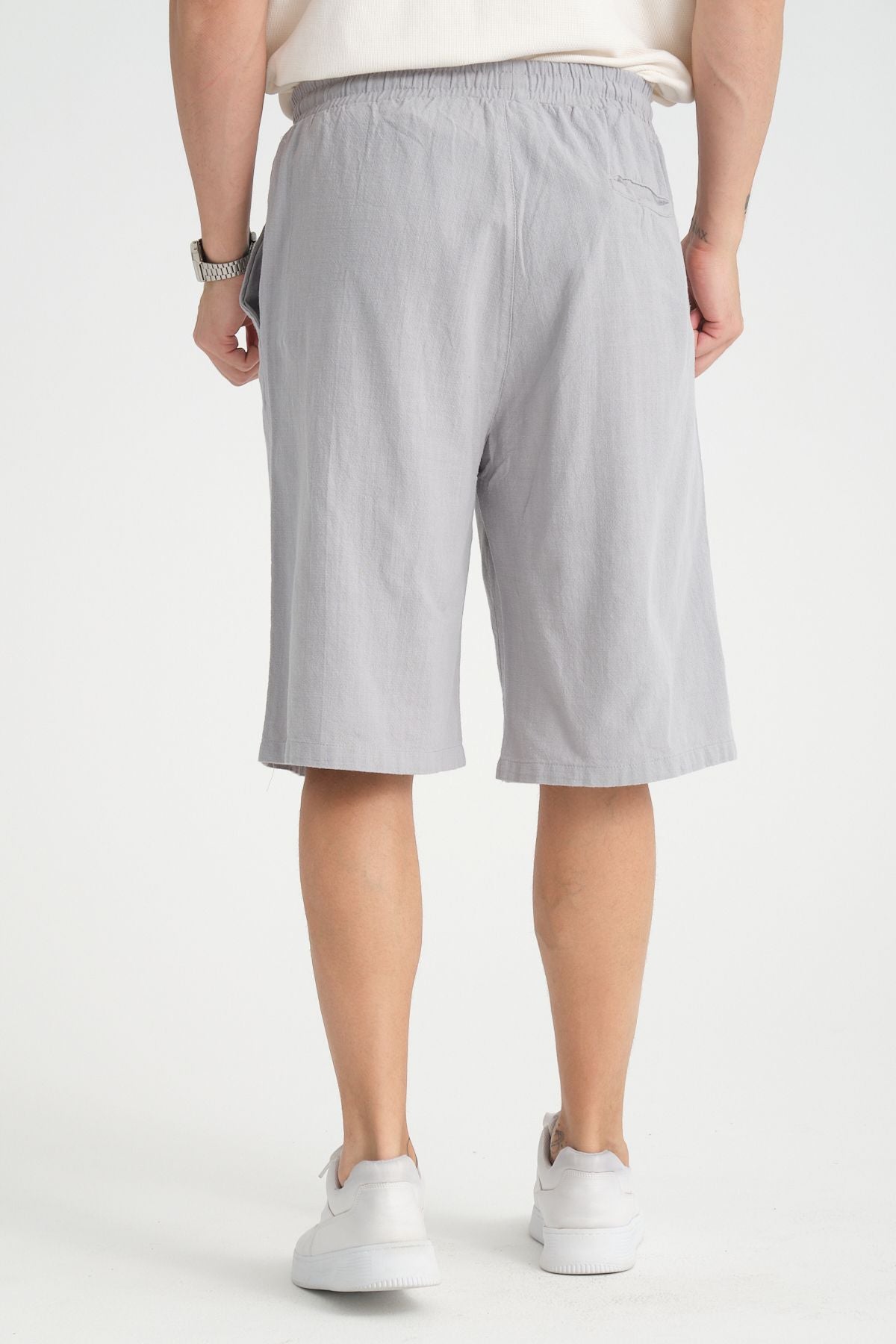 Erkek Baggy Fit Rahat Kesim %100 Pamuk Yumuşak Dokulu Şort Kapri Gri