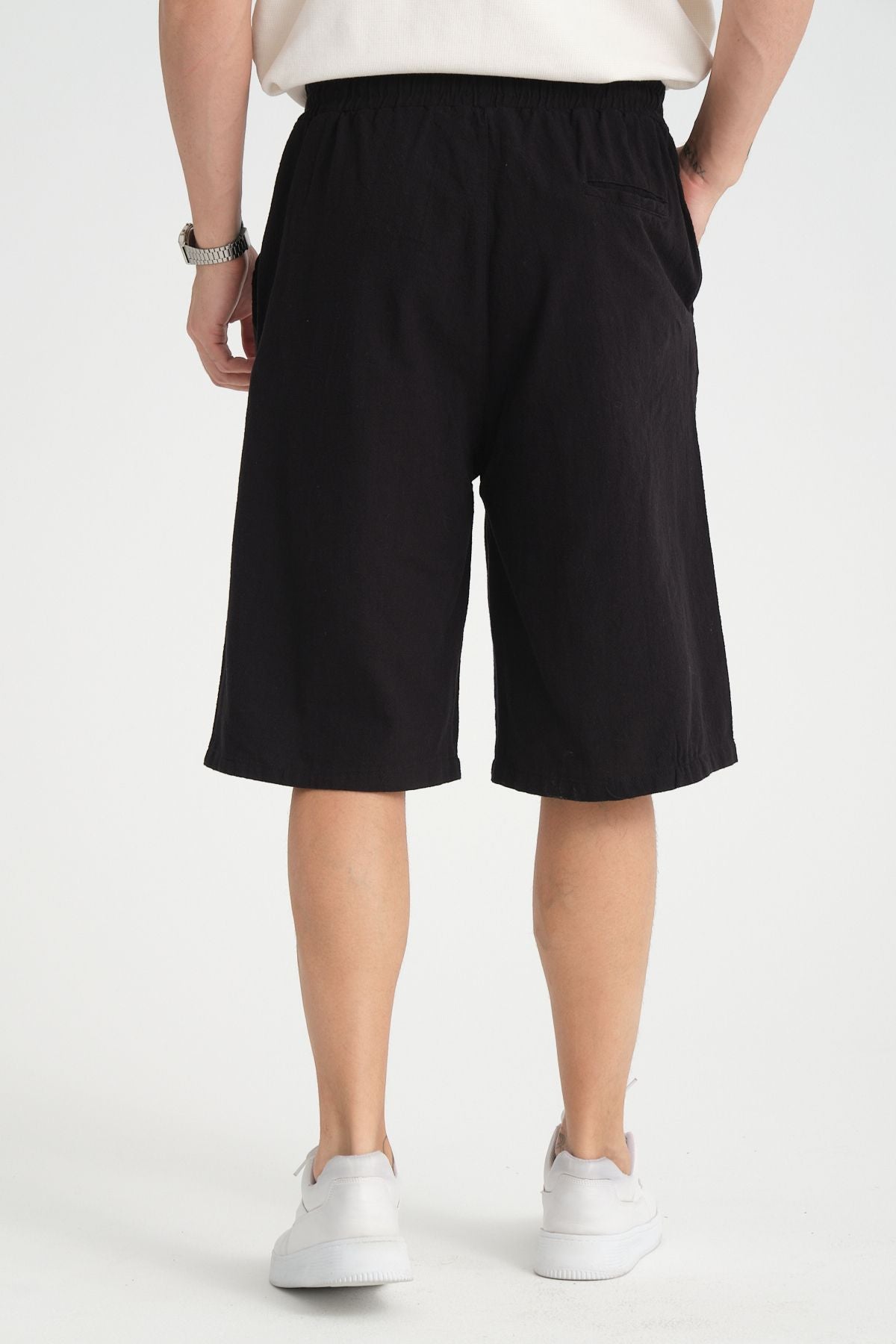 Erkek Baggy Fit Rahat Kesim %100 Pamuk Yumuşak Dokulu Şort Kapri Siyah