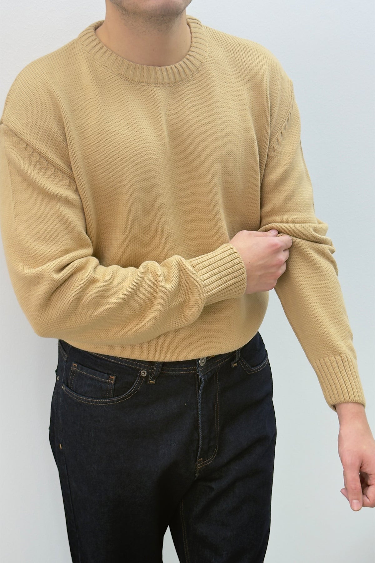 Sable Oversize Triko Uzun Kollu Kazak Bej