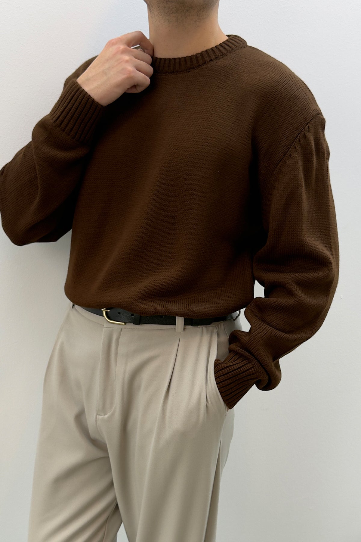 Sable Oversize Triko Uzun Kollu Kazak Kahve