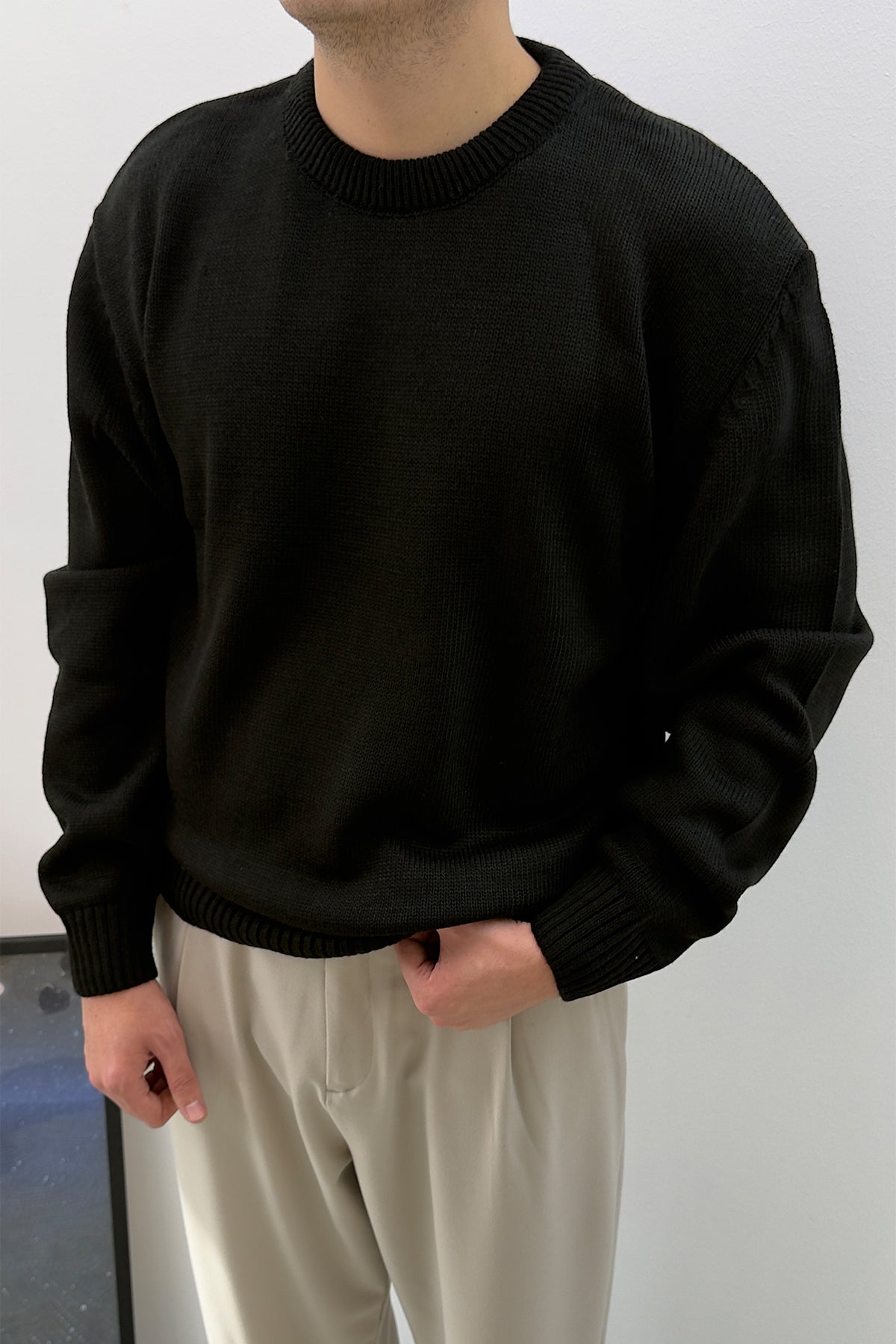 Sable Oversize Triko Uzun Kollu Kazak Siyah