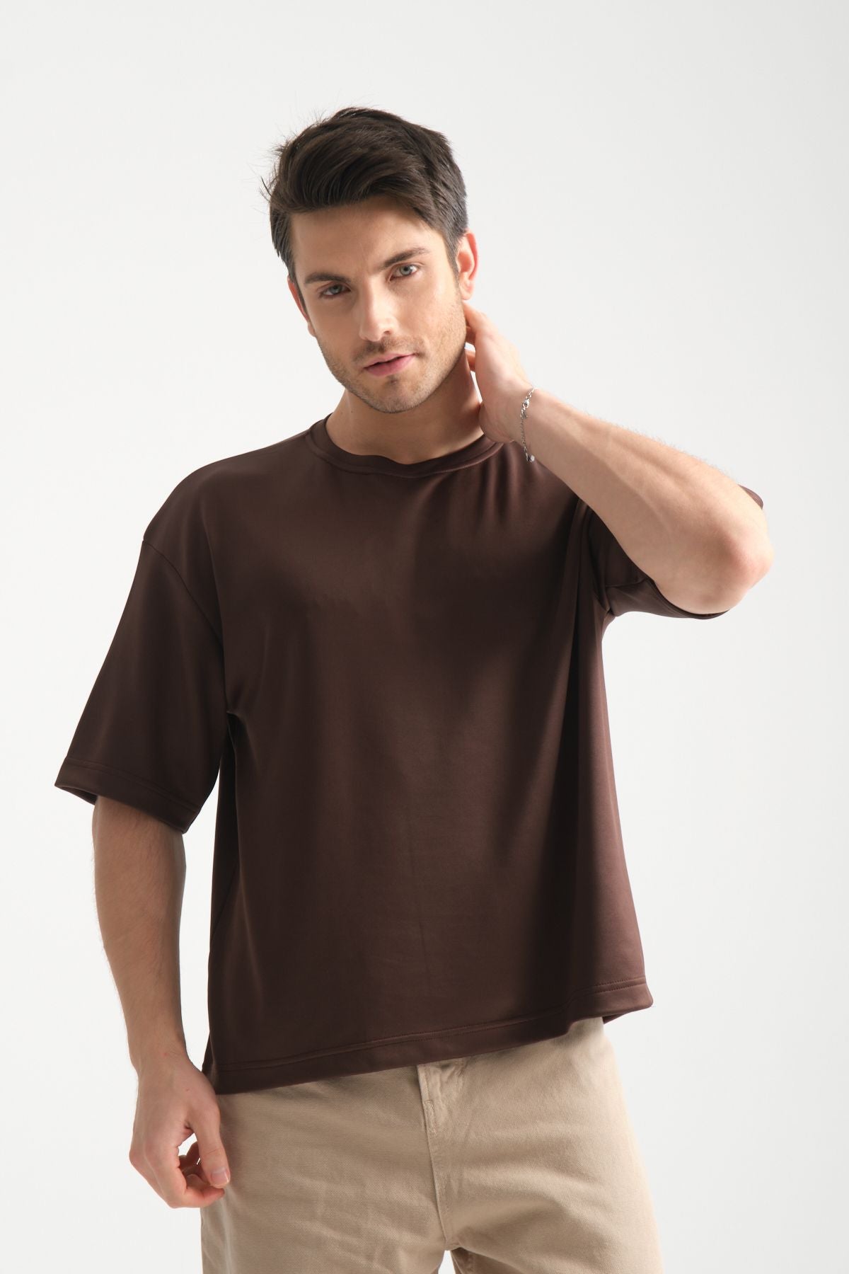 Plume Erkek Basic Oversize Tişört Kahverengi