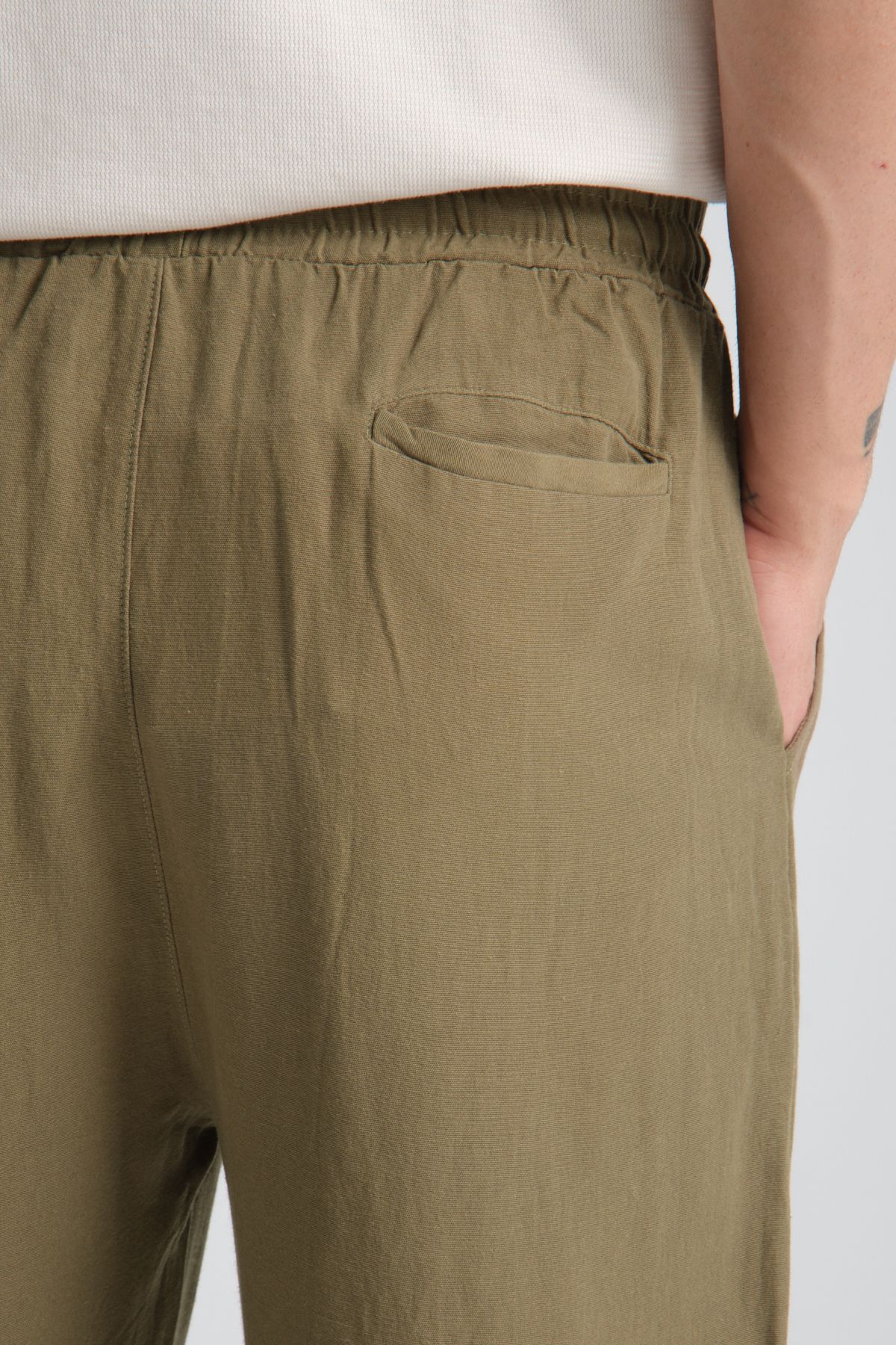 Saga Keten Baggy Pantolon Haki