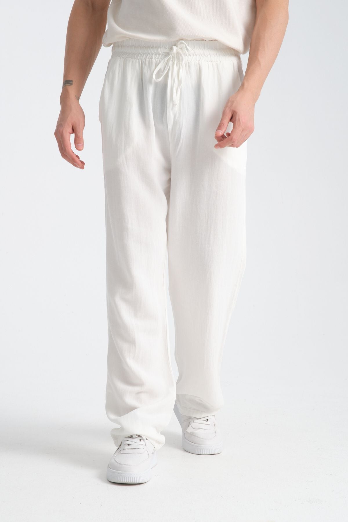 Saga Keten Baggy Pantolon Beyaz