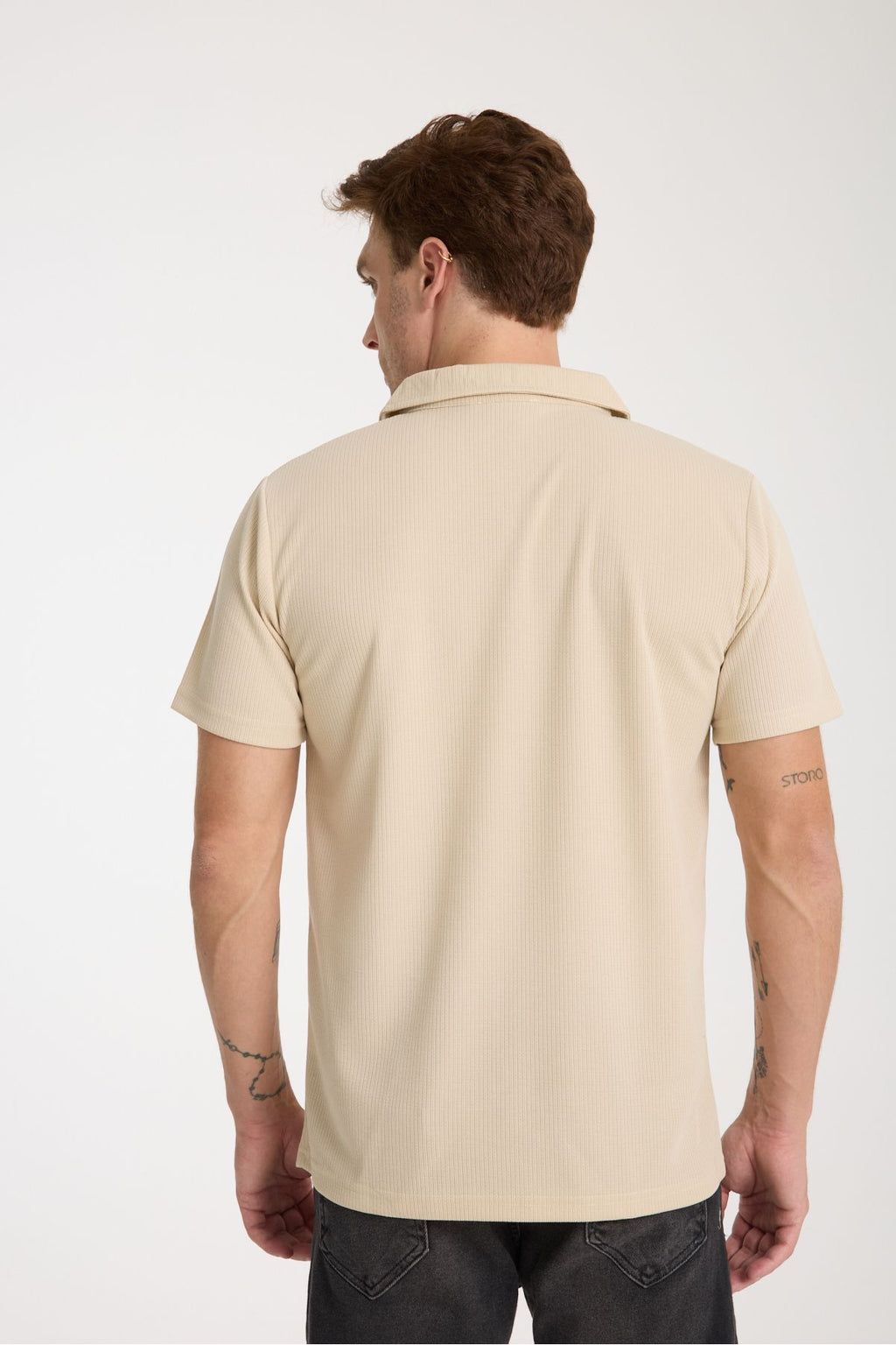 Verge Slim Fit Polo Yaka T-shirt Taş