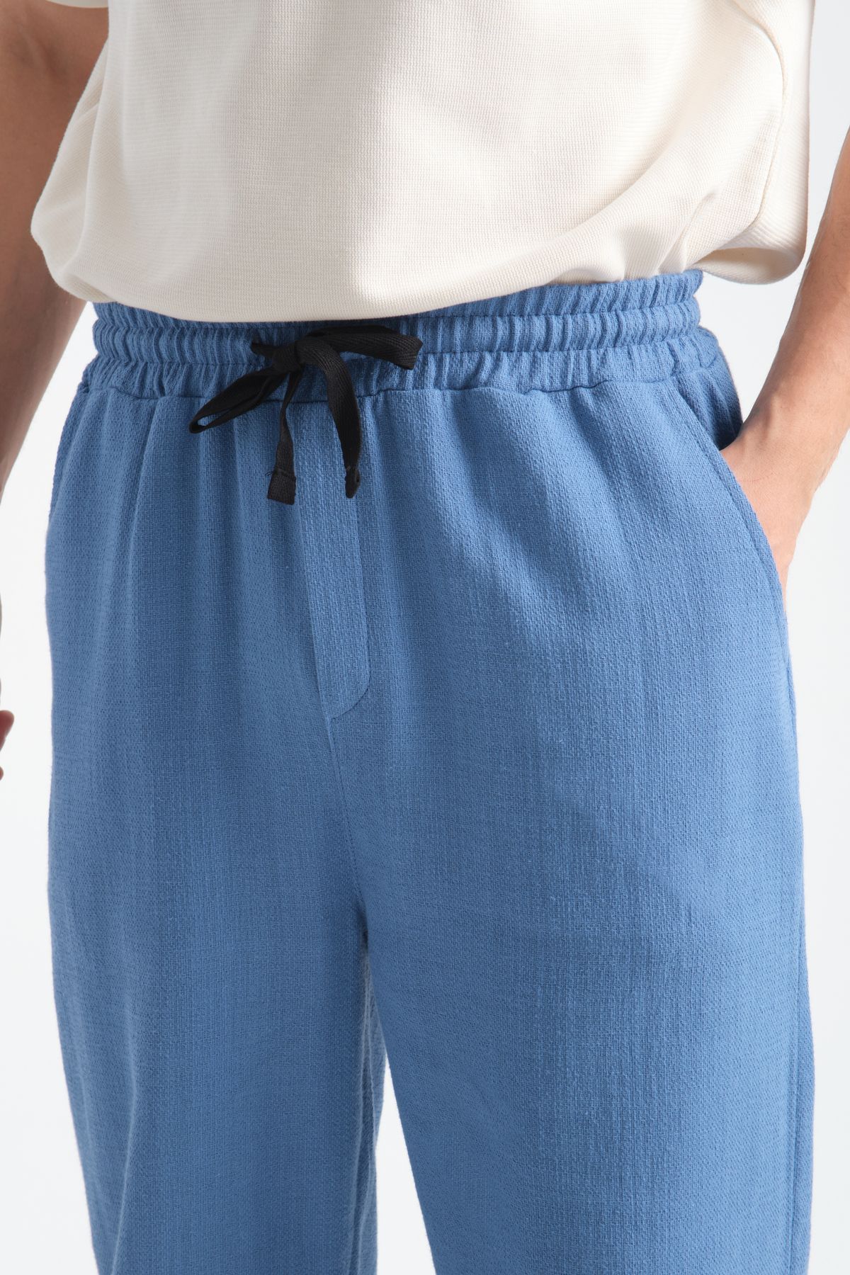 Thicked Erkek Kalın Baggy Keten Görünümlü Rahat Pantolon Bol Paça Yeni Sezon İndigo