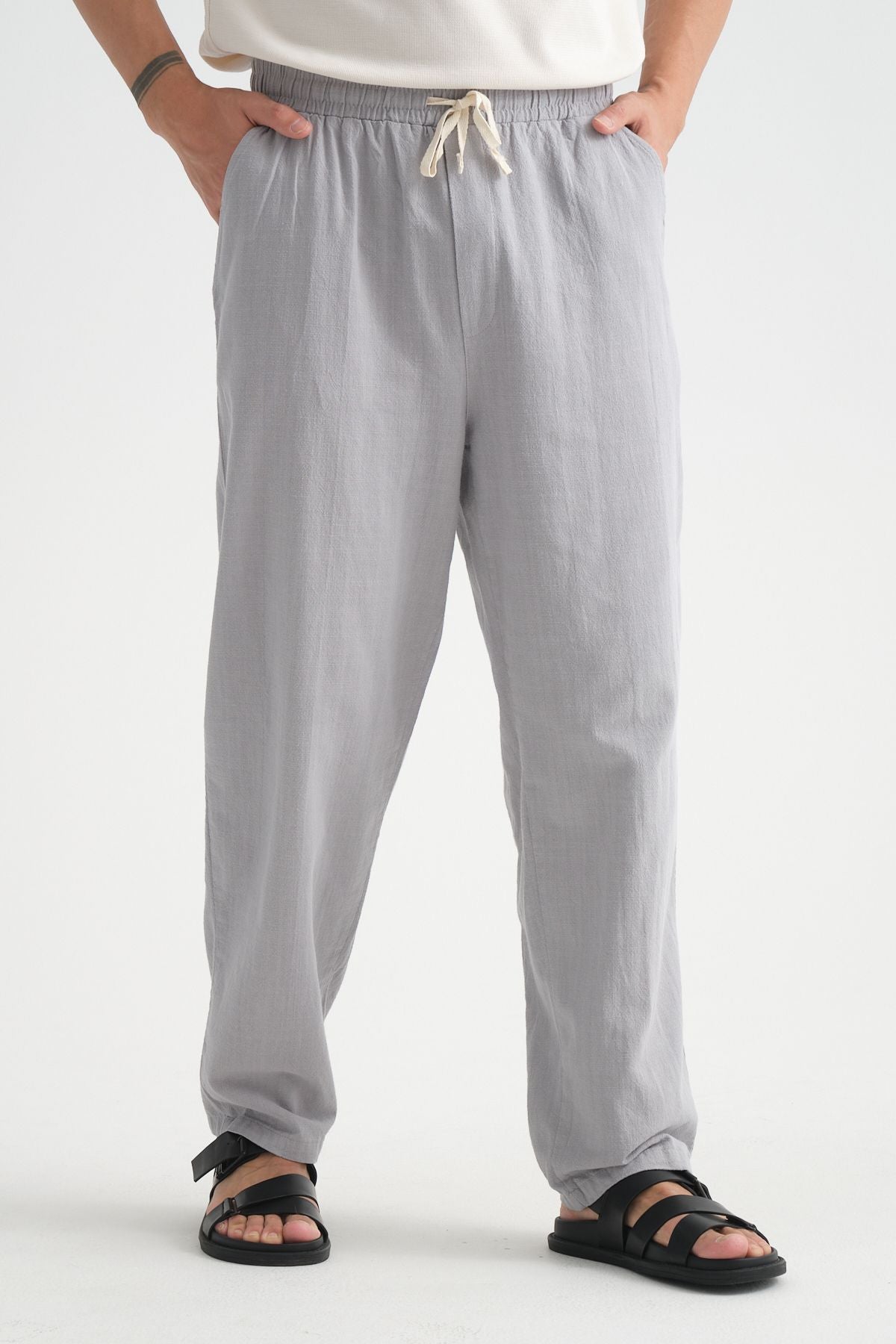 Comforted Erkek Baggy Keten Rahat Pantolon Bol Paça Yeni Sezon Gri