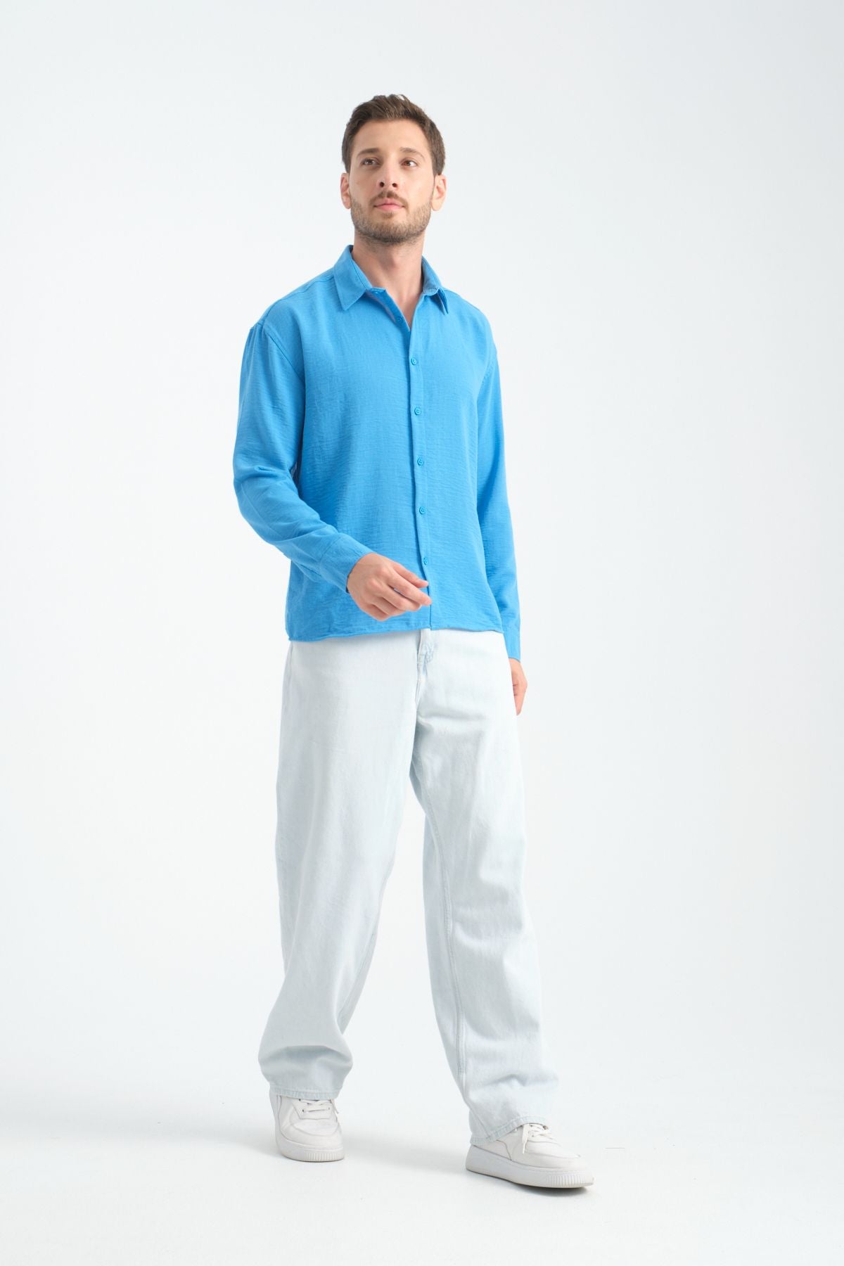Bold Oversize Dökümlü Erkek Gömlek İndigo