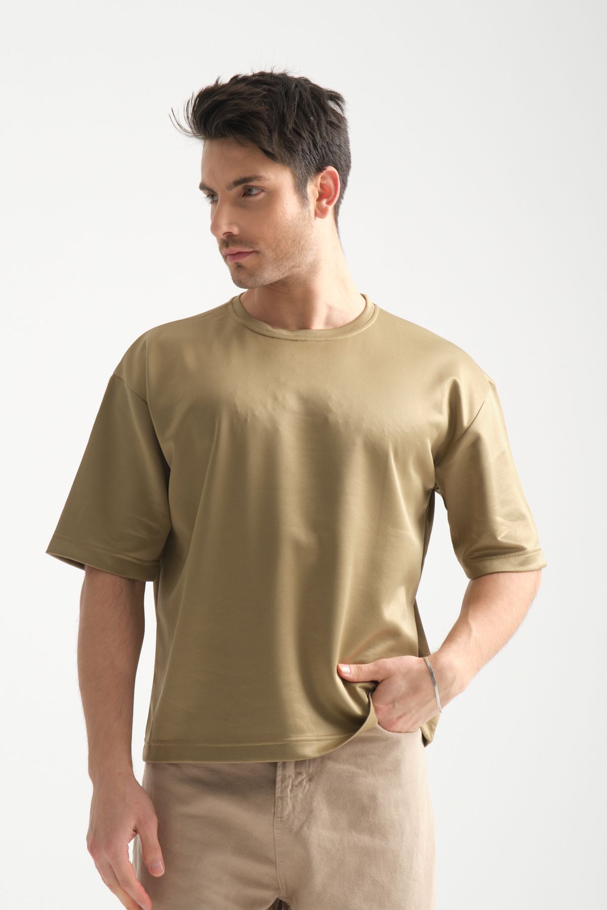 Plume Erkek Basic Oversize Tişört Haki