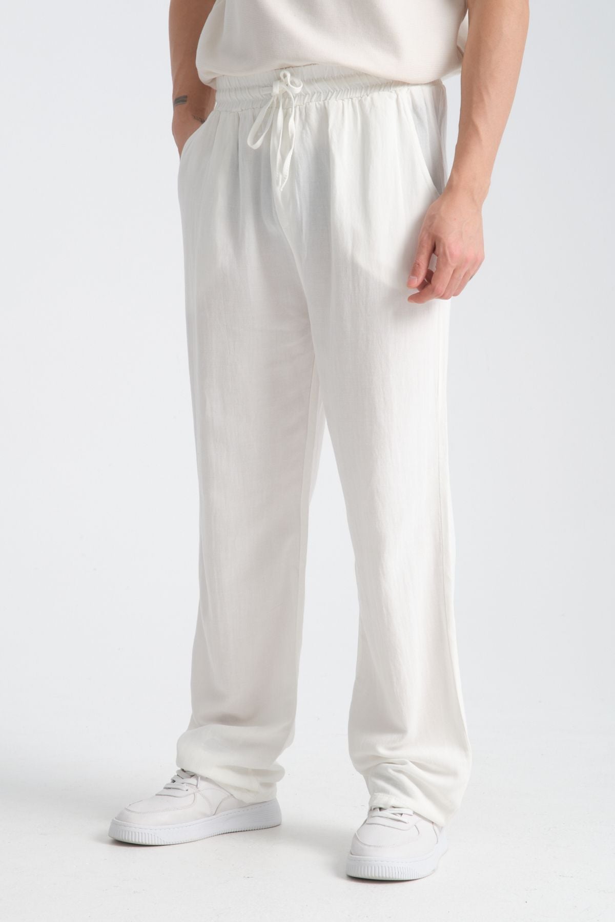 Saga Keten Baggy Pantolon Beyaz