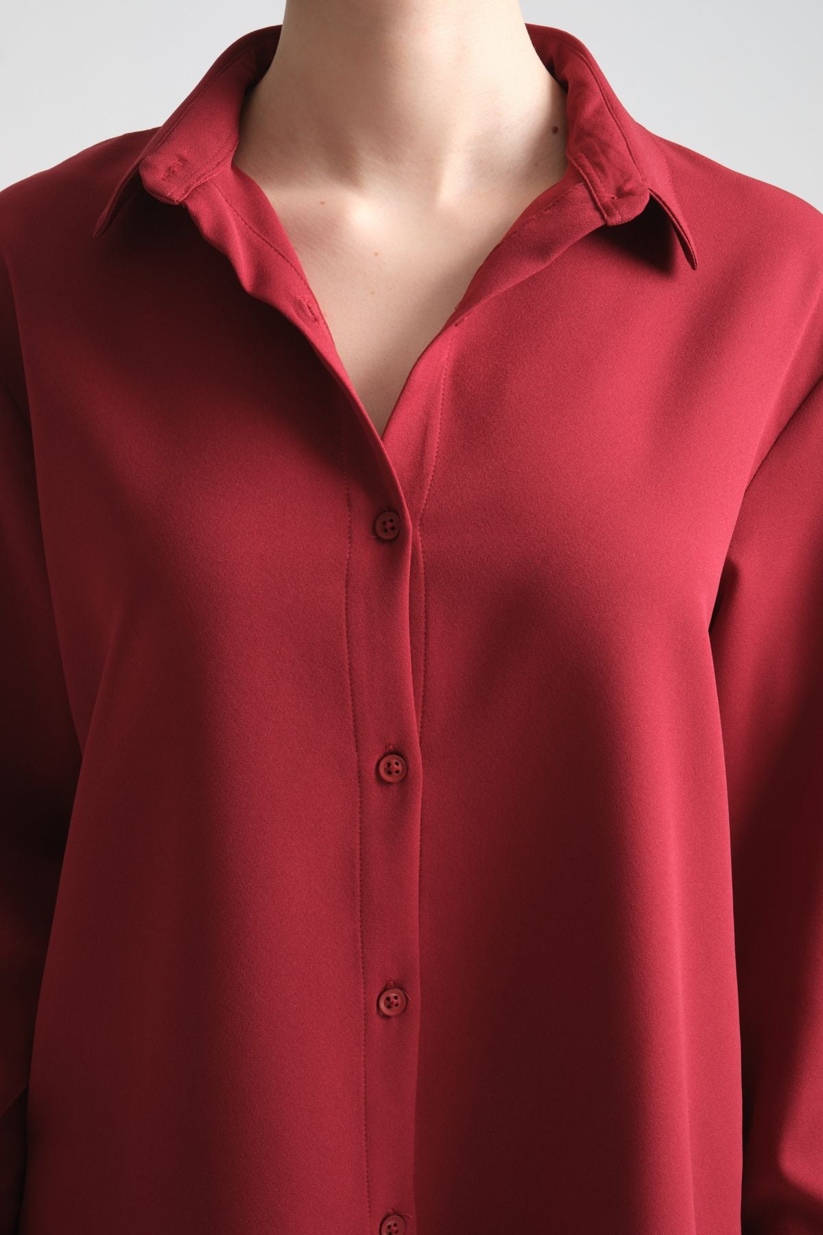 Pure Oversize Iç Göstermeyen Uzun Basic Kadın Gömlek Bordo