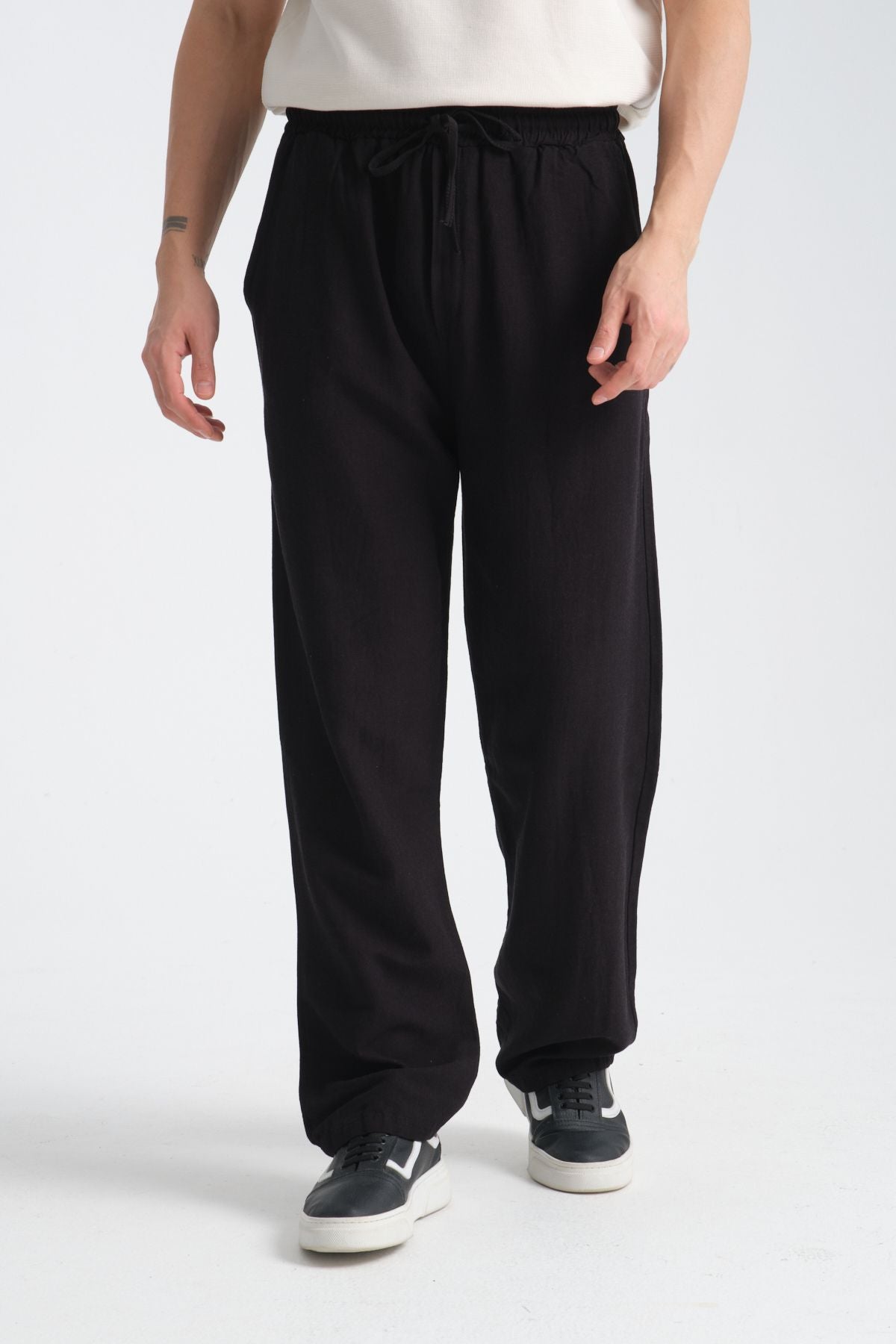 Saga Keten Baggy Pantolon Siyah