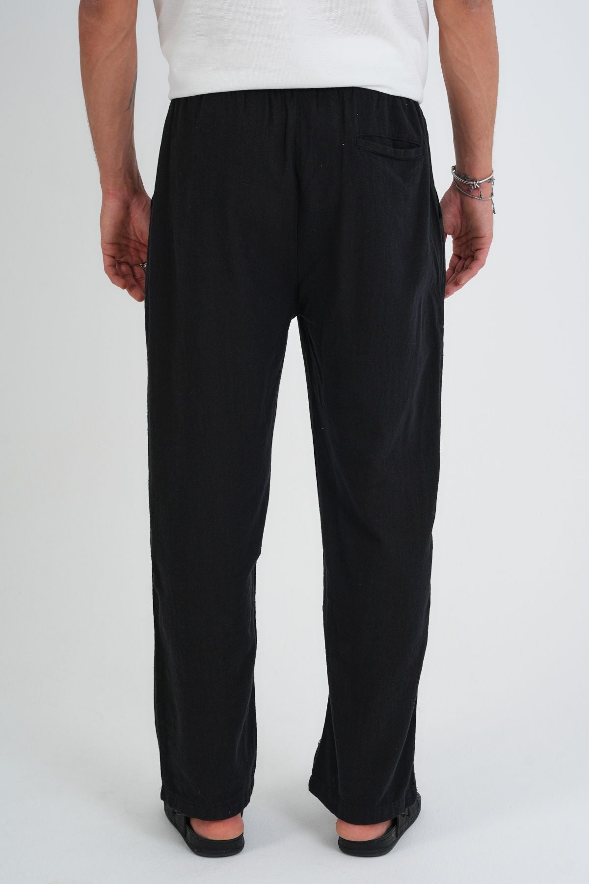 Comforted Erkek Baggy Keten Rahat Pantolon Bol Paça Yeni Sezon Siyah