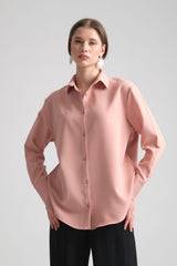 Pure Oversize Iç Göstermeyen Uzun Basic Kadın Gömlek Pembe