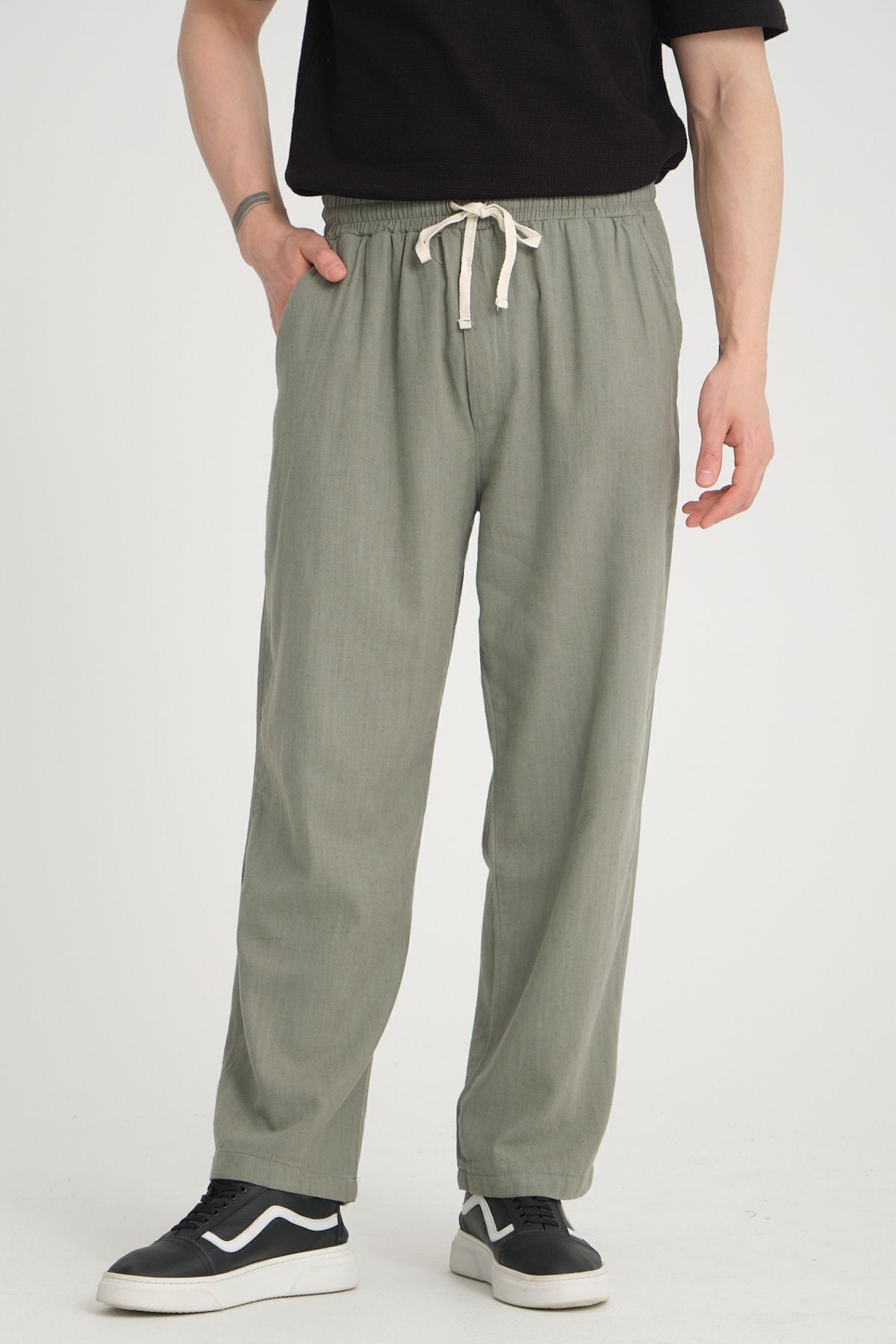 Luxe Baggy Mint Keten Pantolon