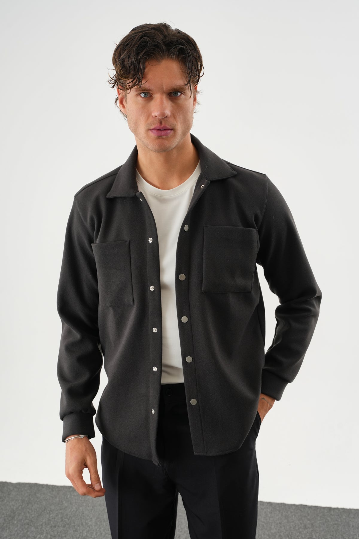 FELT Erkek Oversize Kaşe Gömlek Antrasit