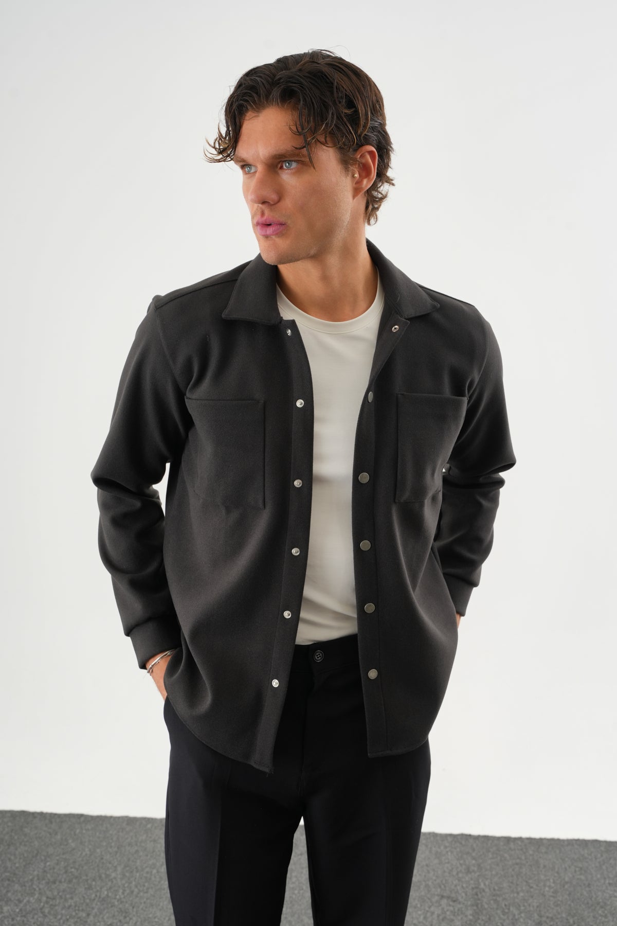 FELT Erkek Oversize Kaşe Gömlek Antrasit