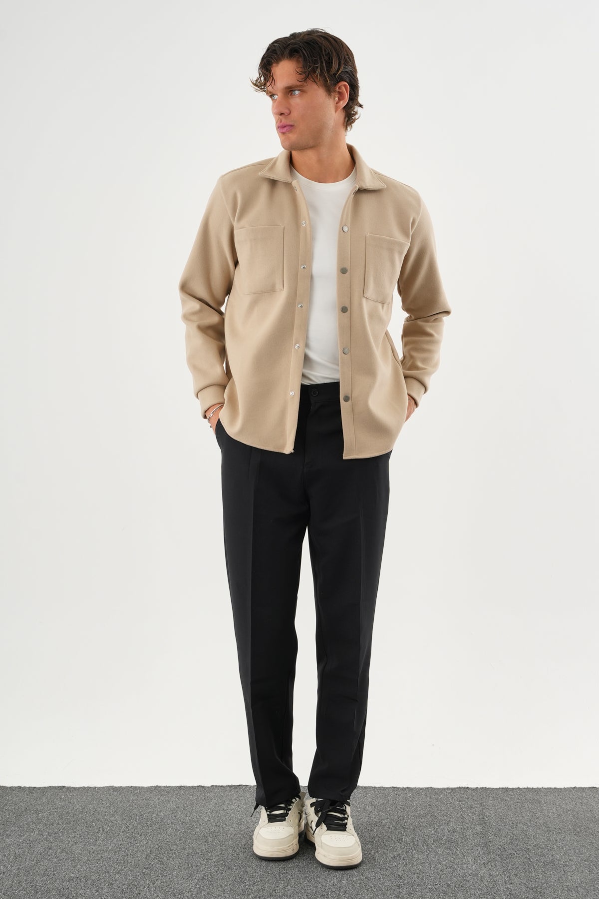 FELT Erkek Oversize Kaşe Gömlek Bej