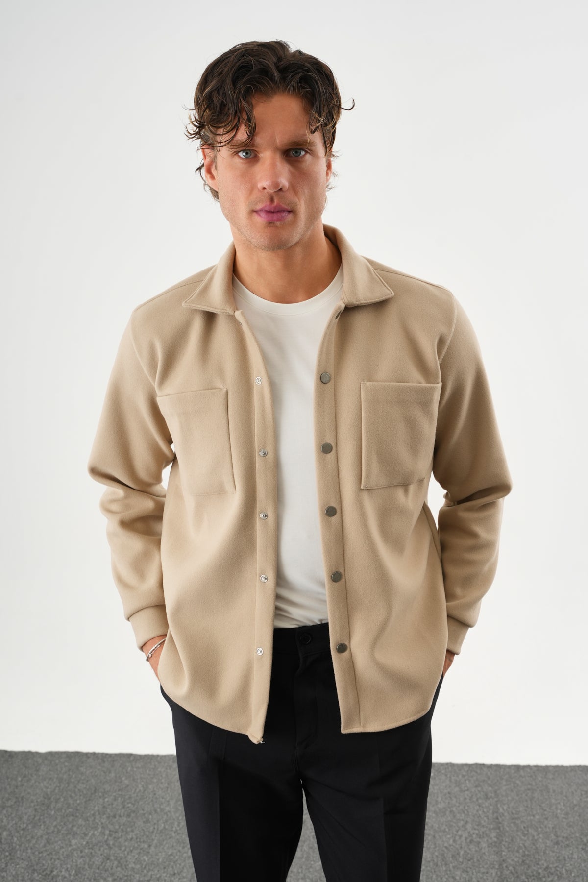 FELT Erkek Oversize Kaşe Gömlek Bej