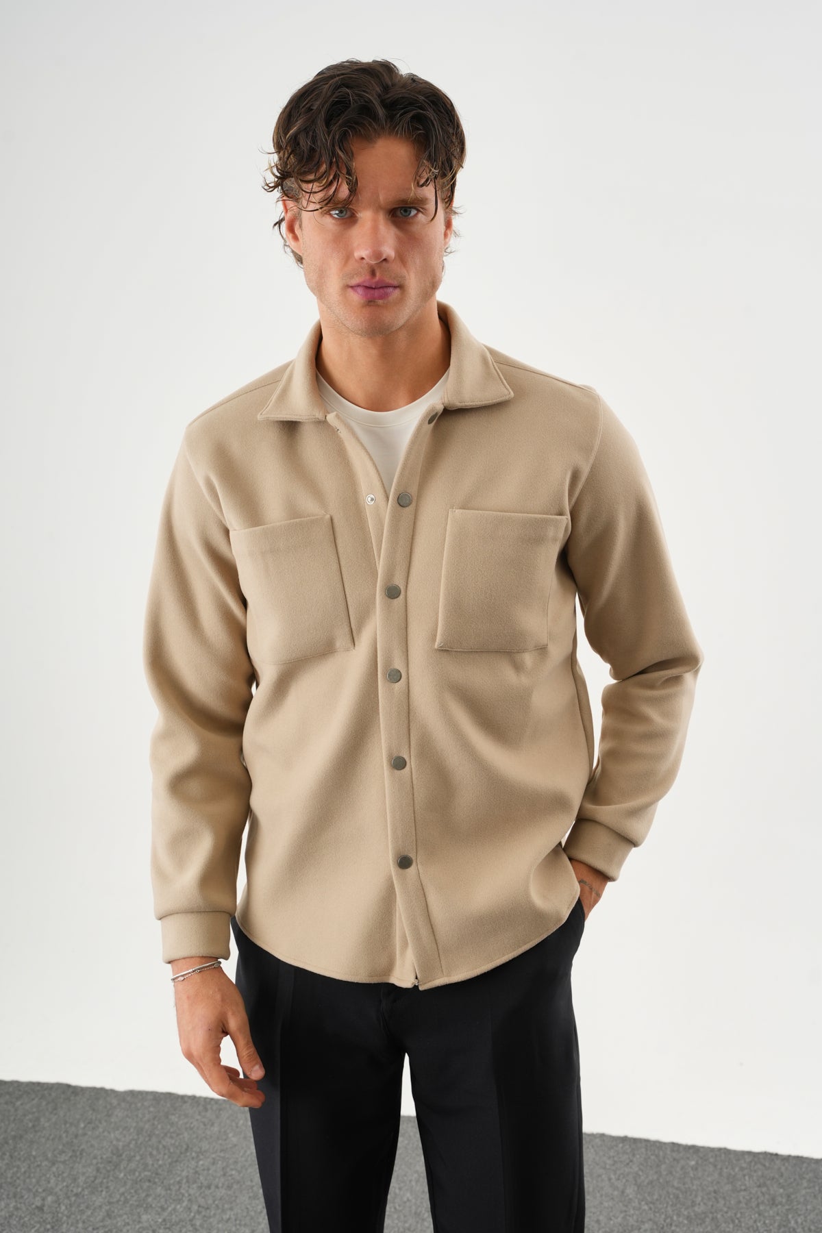 FELT Erkek Oversize Kaşe Gömlek Bej