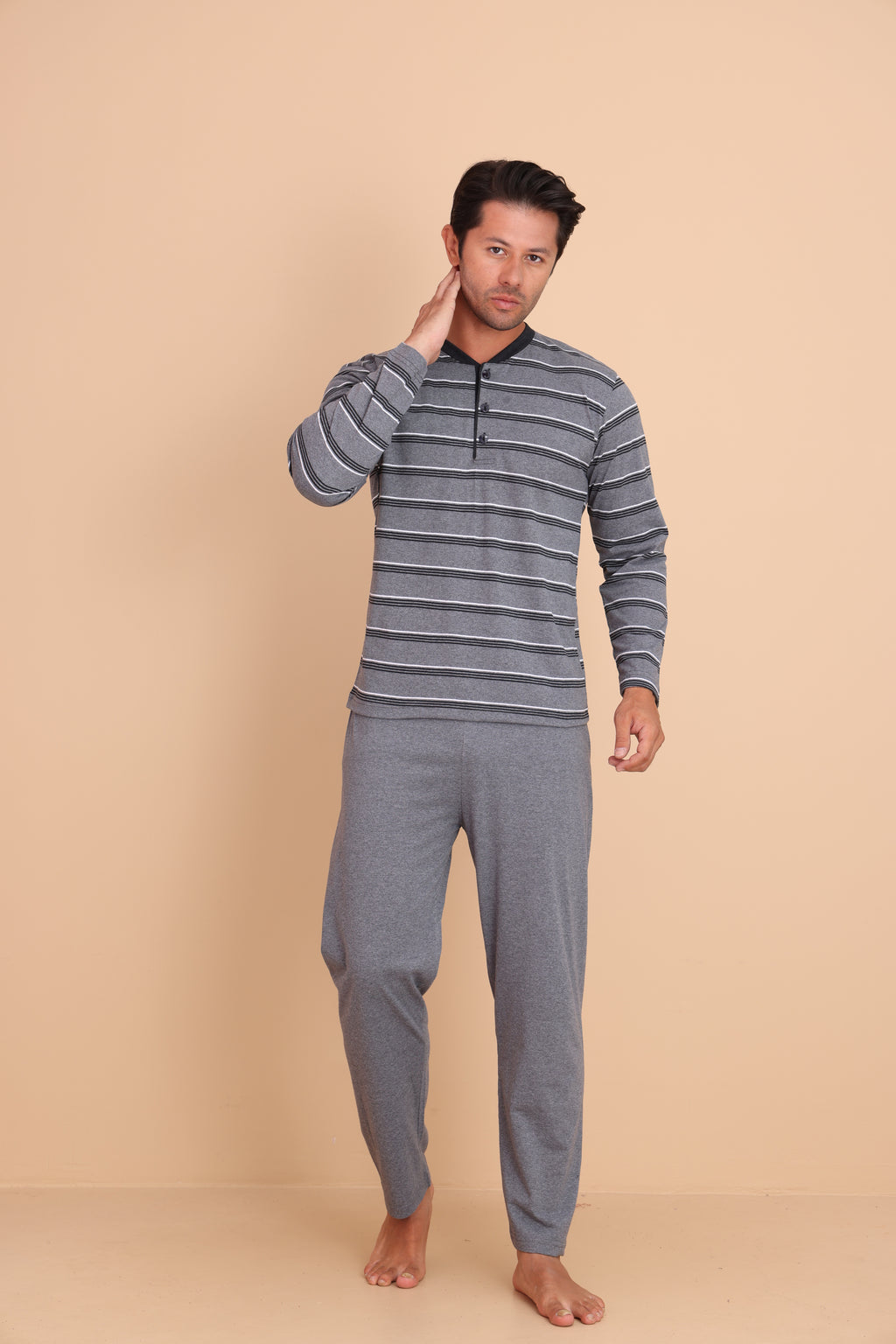 Brink Regular Gri Erkek Uzun Kol Pijama Takımı